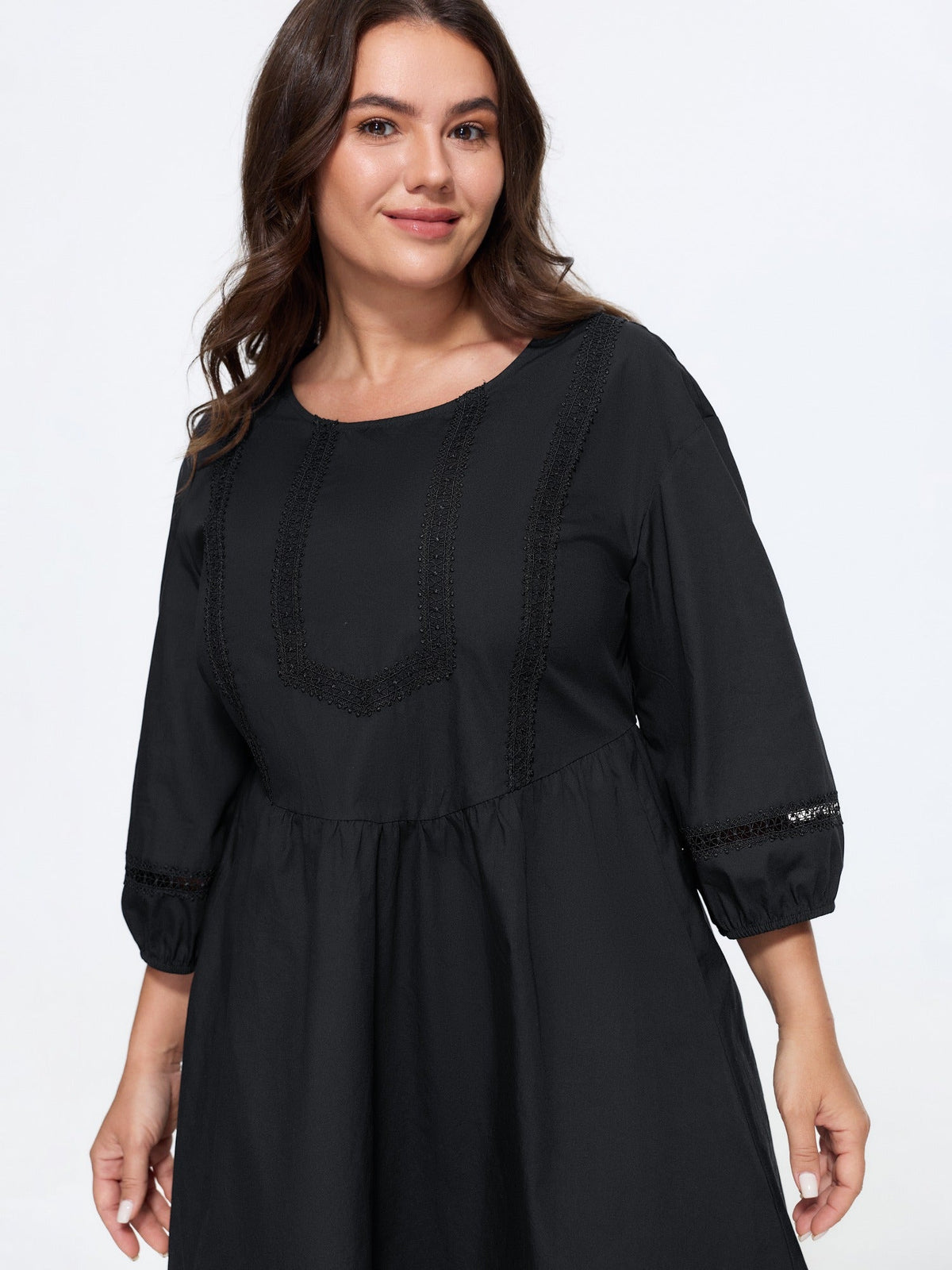 Cotton Lace 3/4 Sleeve Babydoll Mini Dress