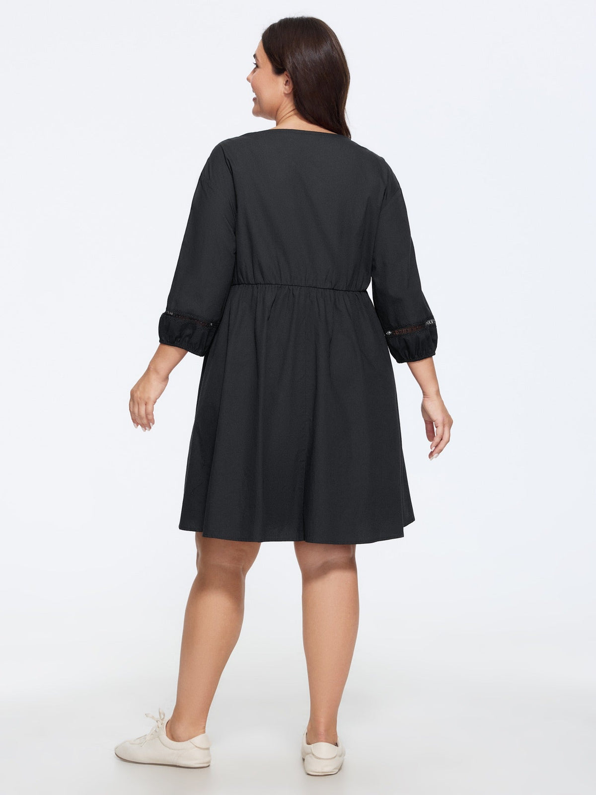 Cotton Lace 3/4 Sleeve Babydoll Mini Dress