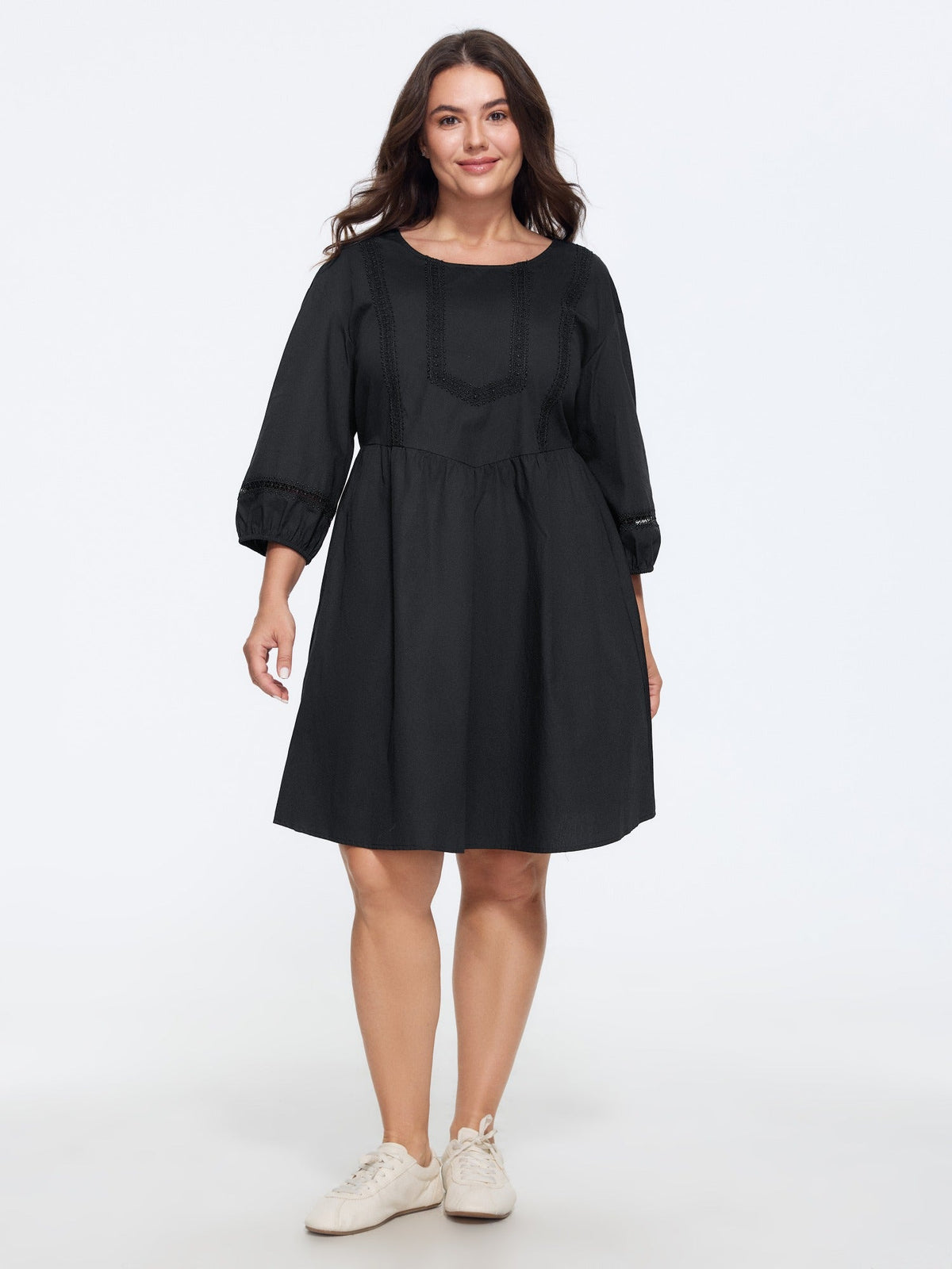 Cotton Lace 3/4 Sleeve Babydoll Mini Dress