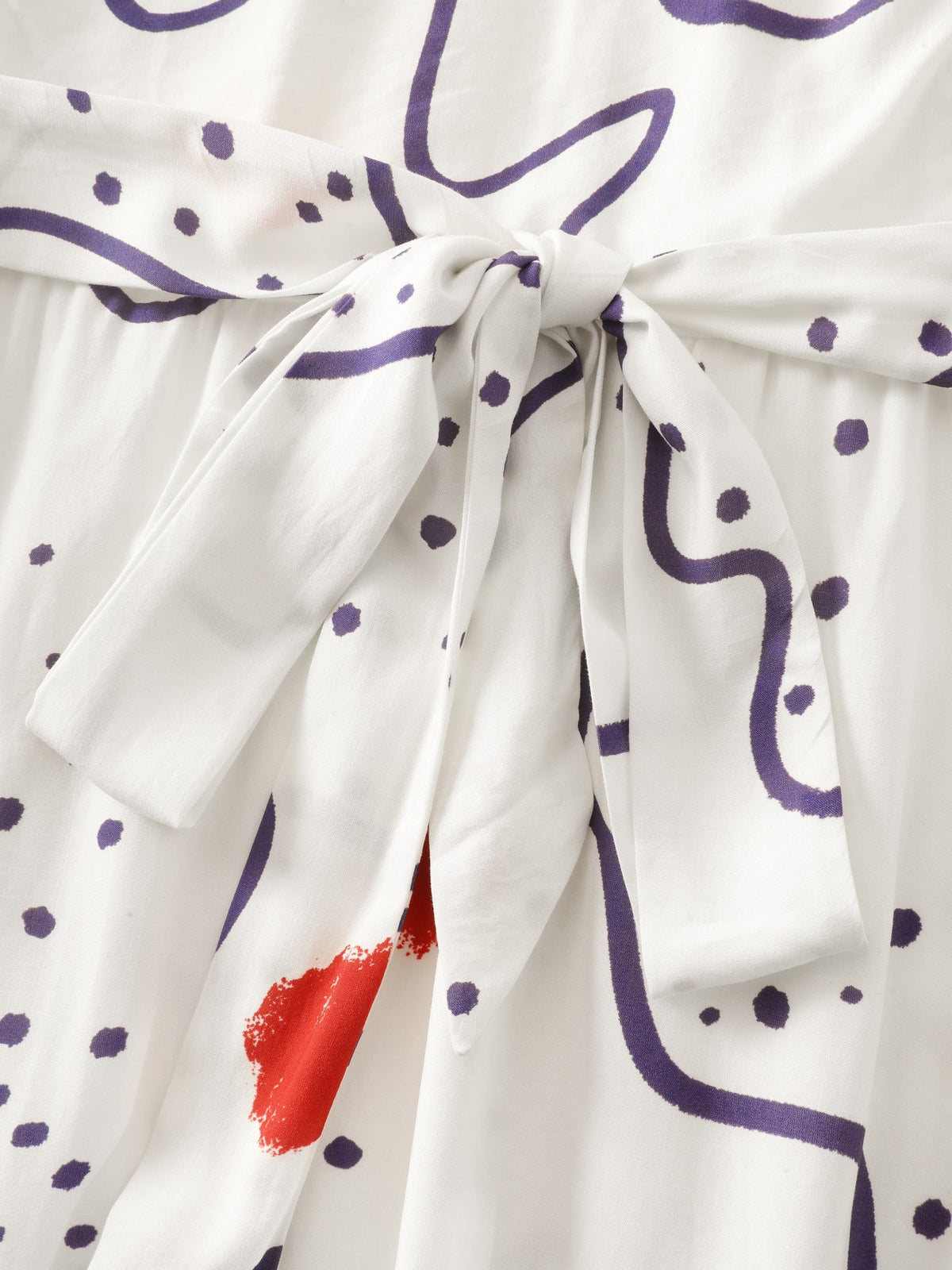 Abstract Print V Neck Belted Midi Dress