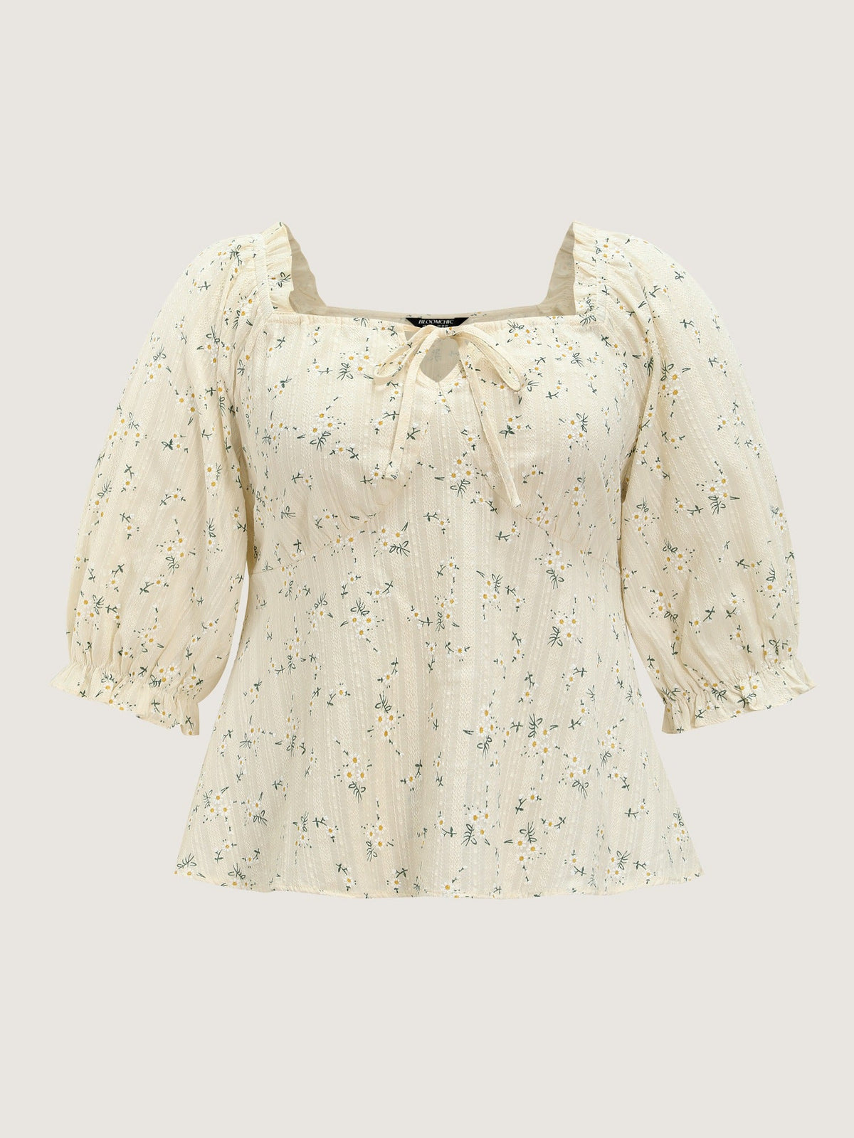 Cotton Ditsy Floral Print Square Neck Tie Front Blouse