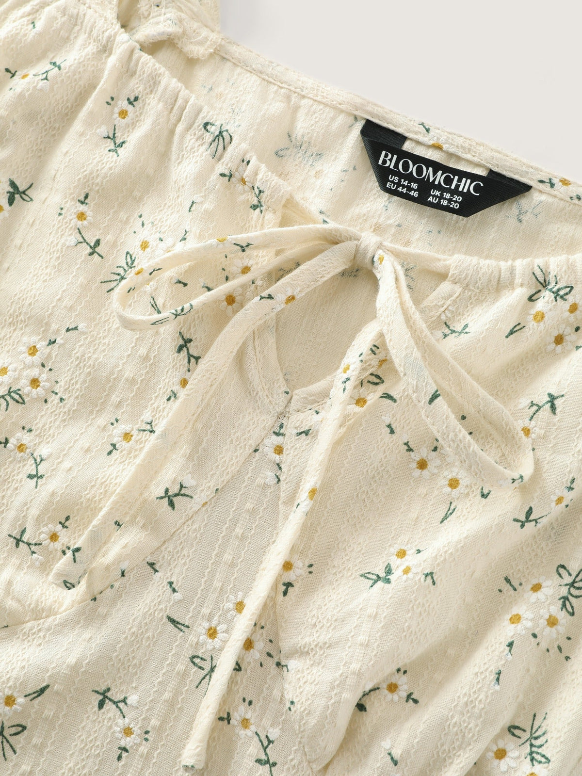 Cotton Ditsy Floral Print Square Neck Tie Front Blouse