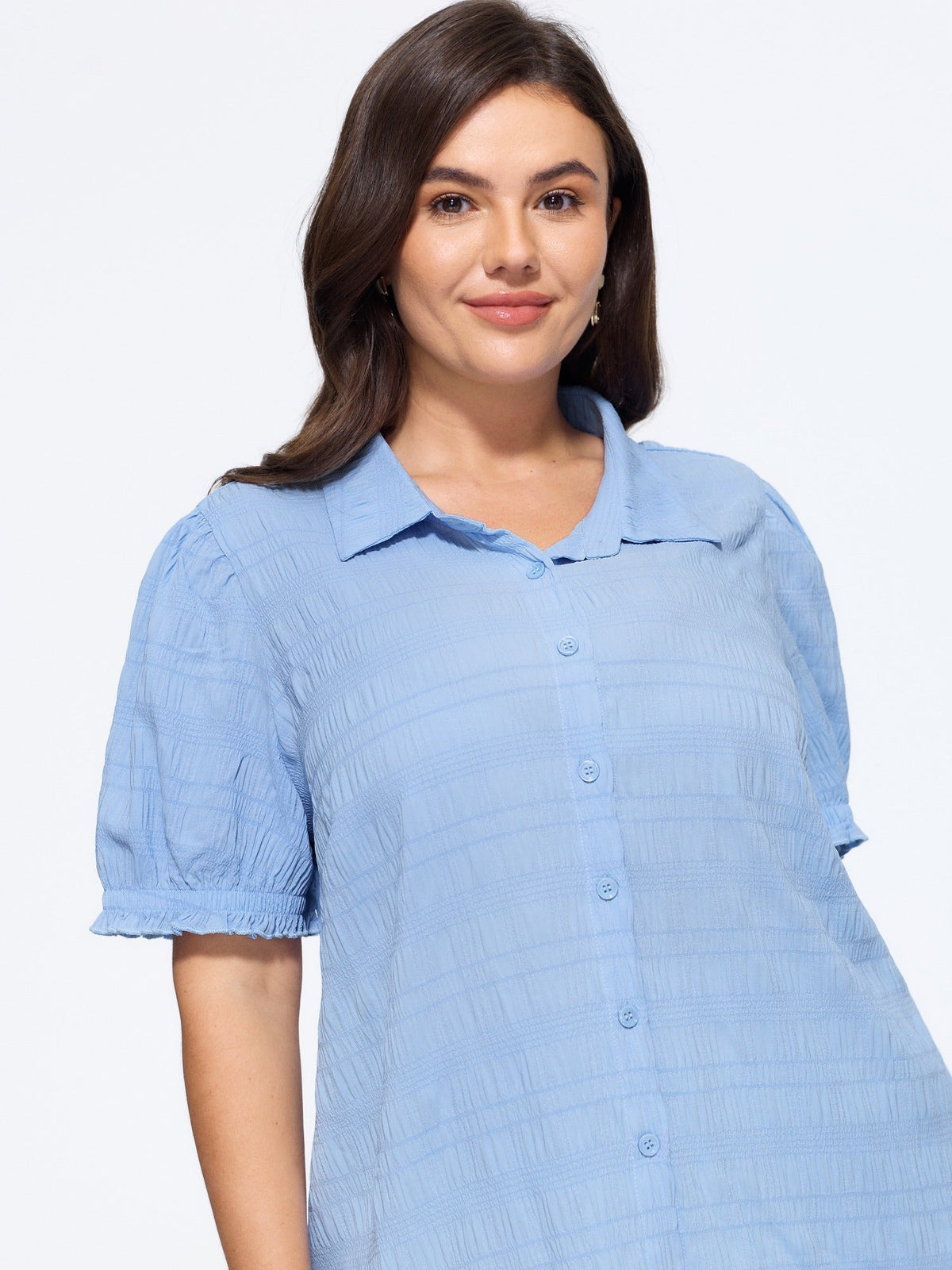 Textured Collared Button‑Front Blouse