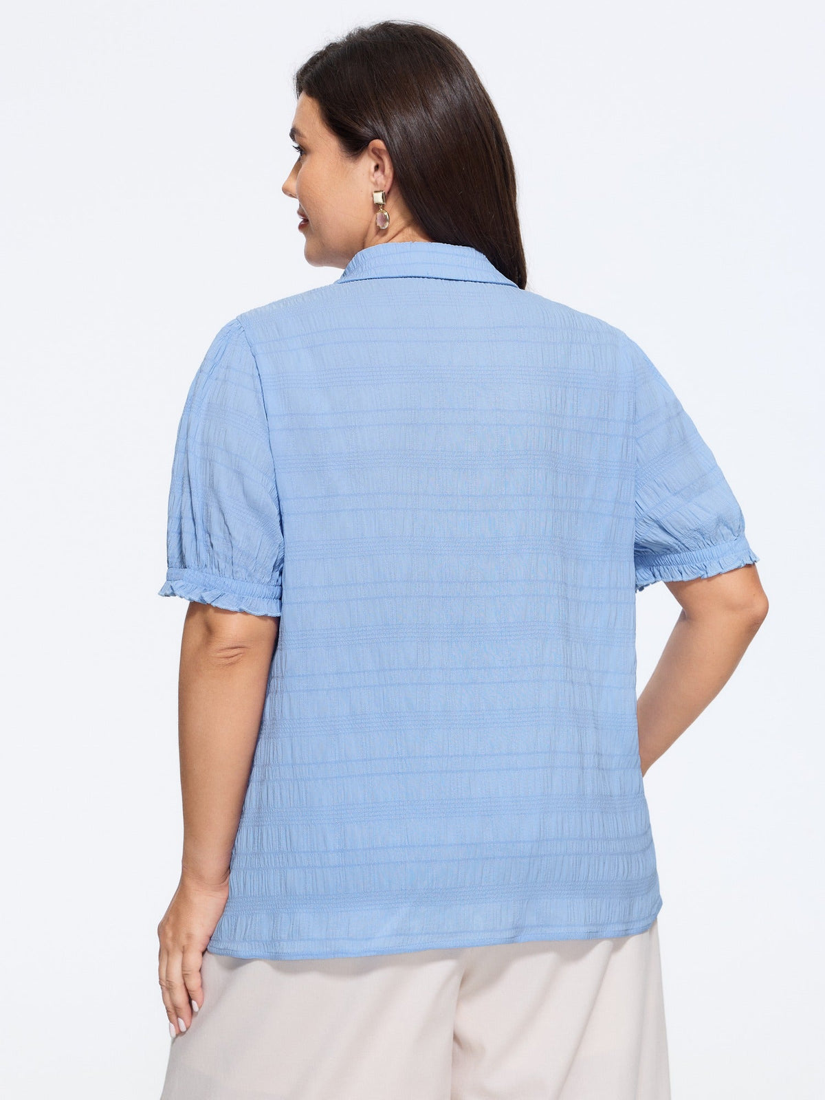 Textured Collared Button‑Front Blouse