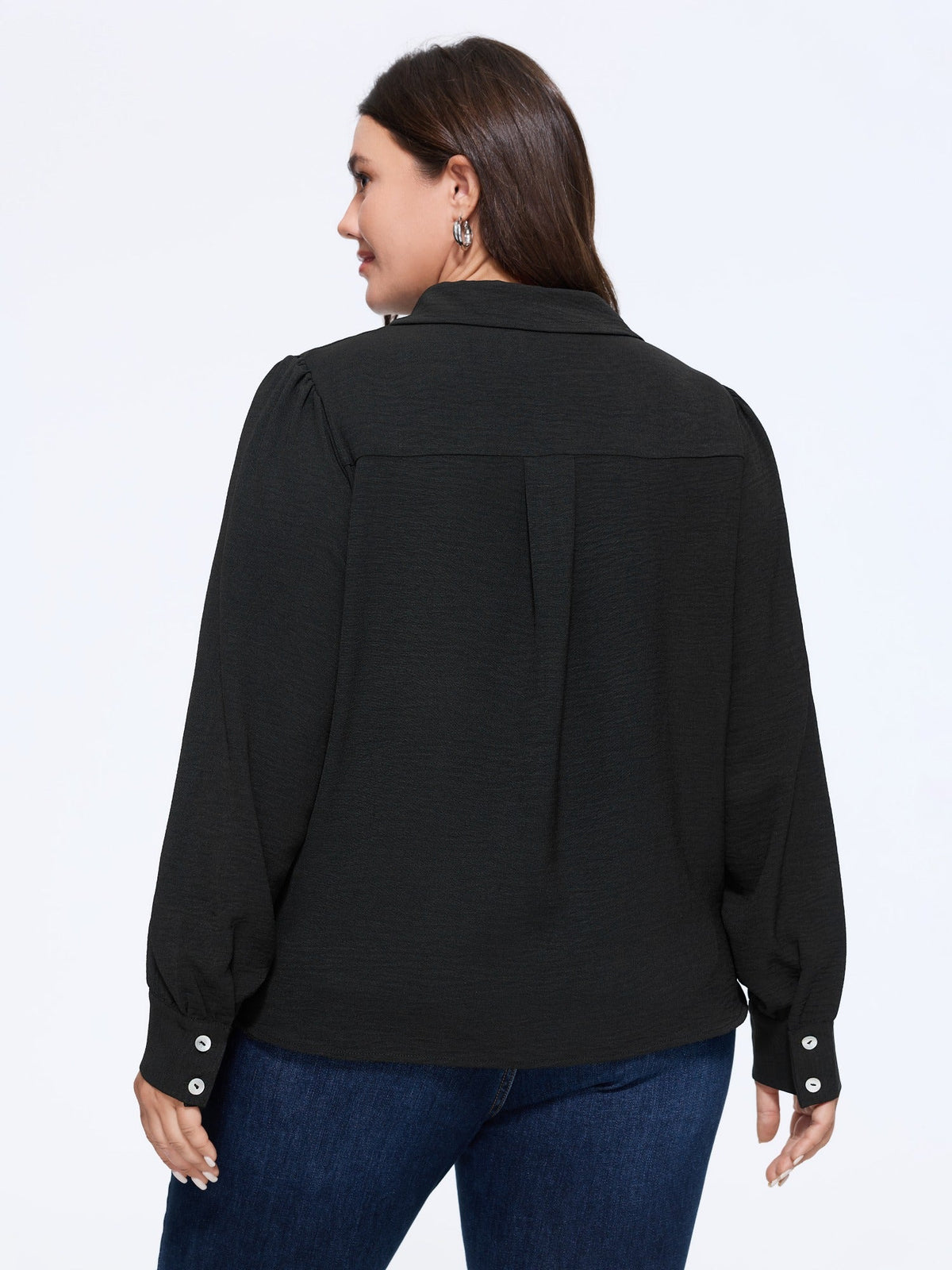 Solid Collared Long Sleeve Tie Hem Blouse