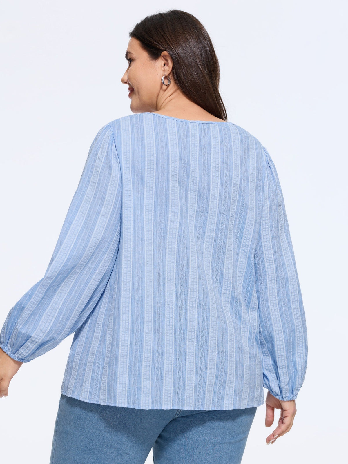 Supersoft Textured Stripe Tie Neck Blouse