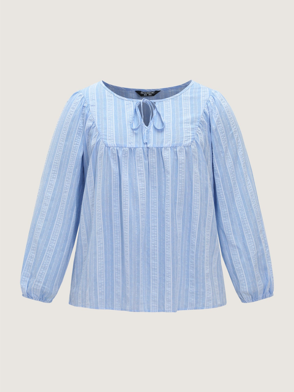 Supersoft Textured Stripe Tie Neck Blouse