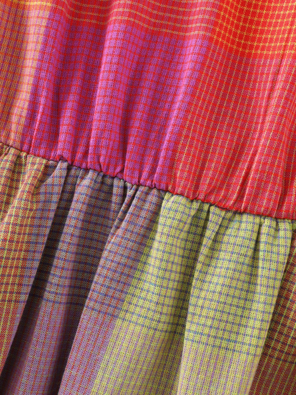 Cotton Color Block Plaid Flutter Sleeve Tiered Maxi Dress
