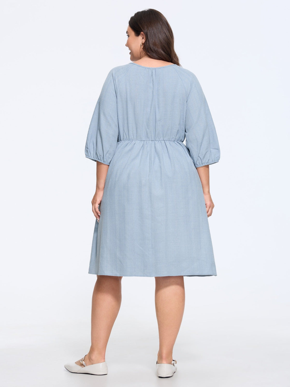 Textured Tassel Tie Shirred Mini Dress