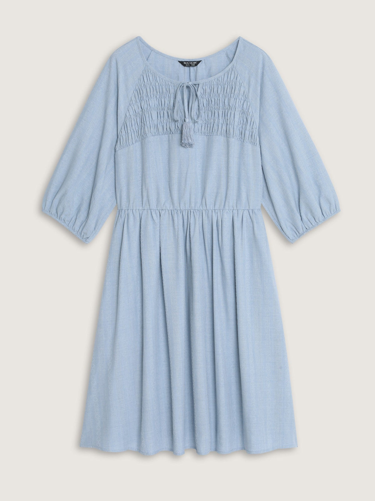 Textured Tassel Tie Shirred Mini Dress