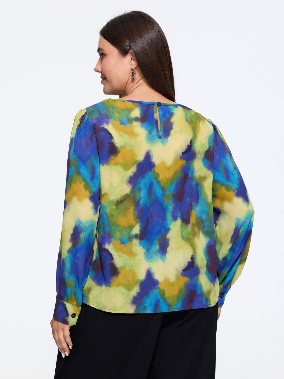 Watercolor Abstract Print Boat Neck Blouse