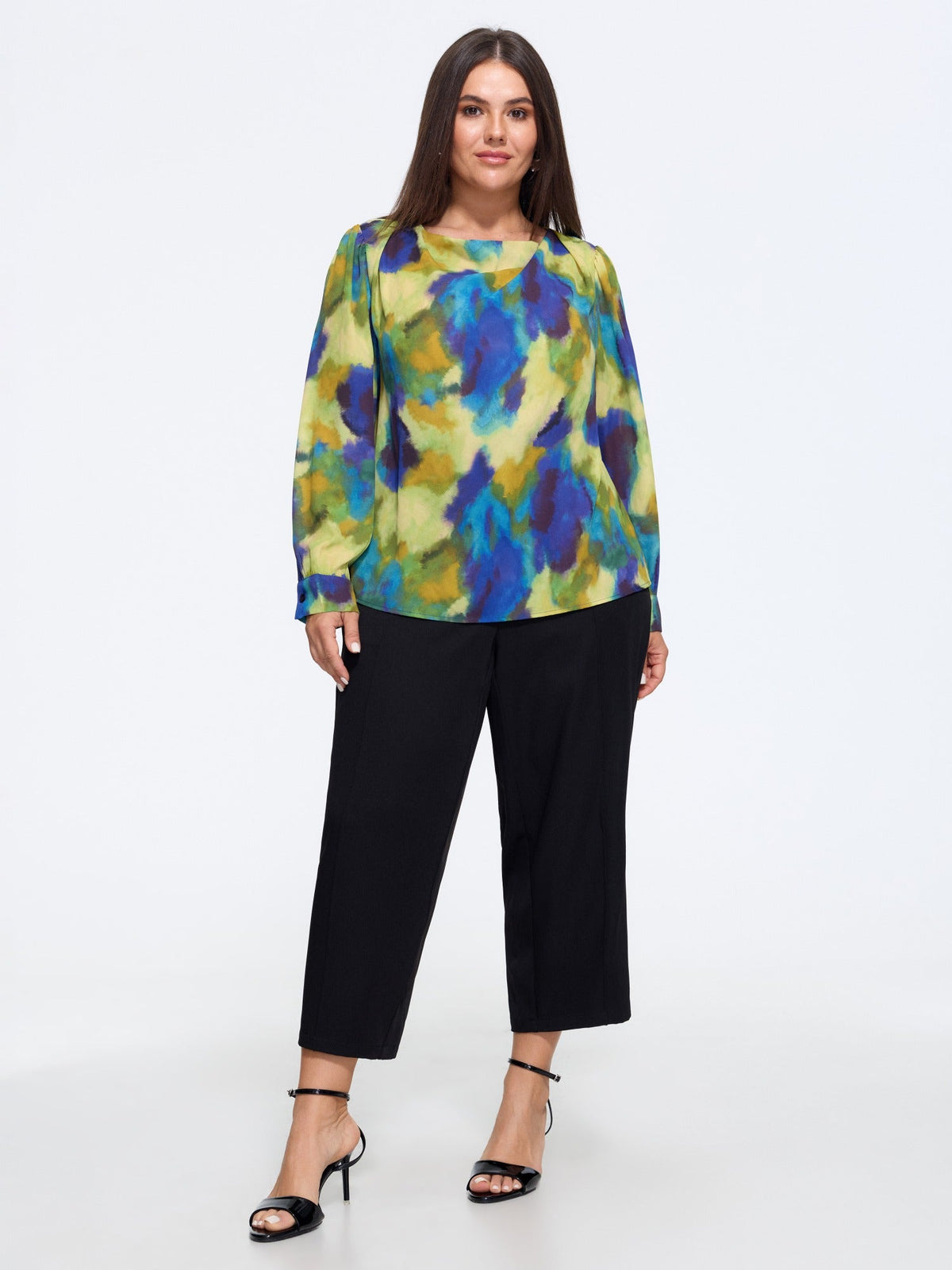 Watercolor Abstract Print Boat Neck Blouse