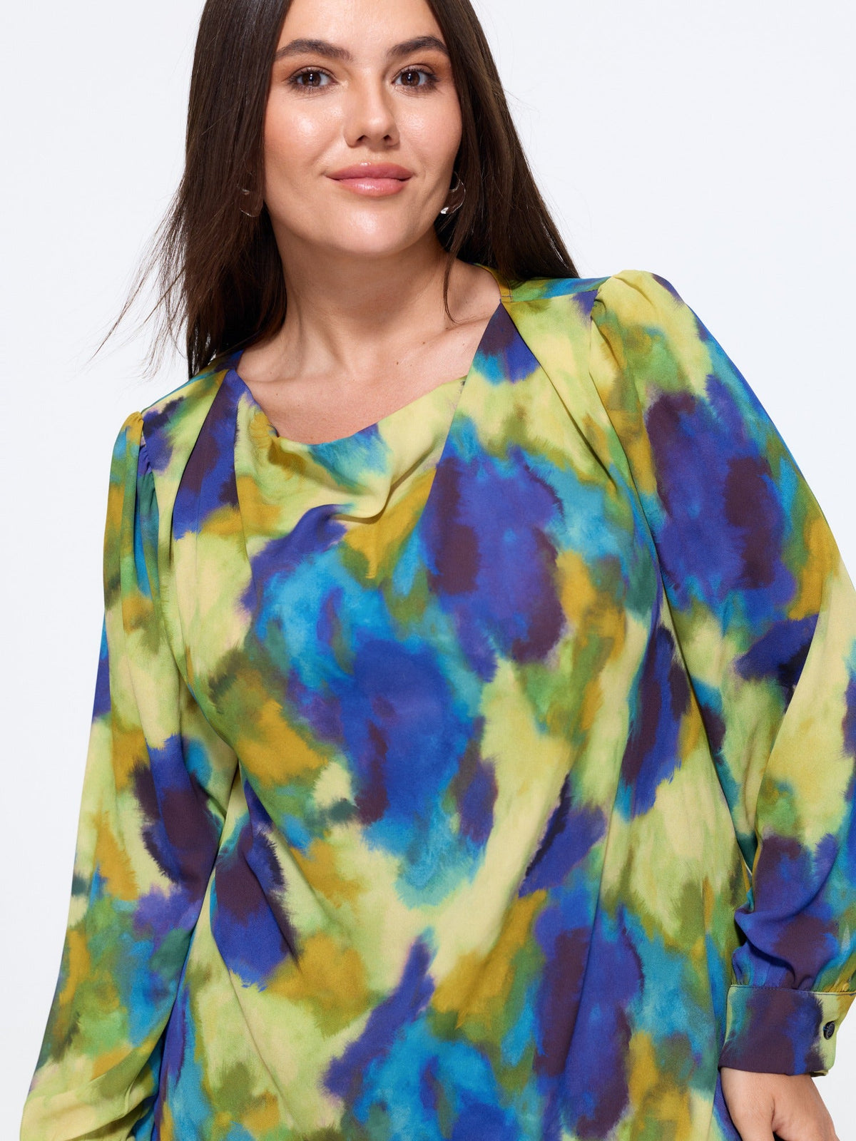 Watercolor Abstract Print Boat Neck Blouse