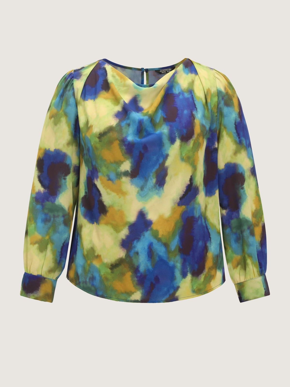 Watercolor Abstract Print Boat Neck Blouse