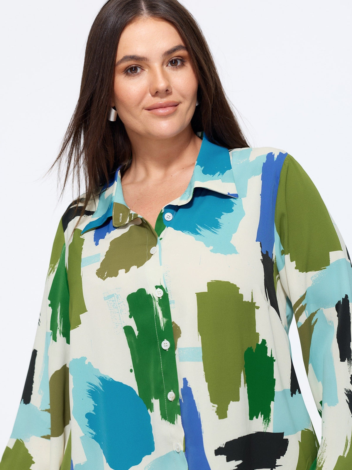 Abstract Brush Print Button Down Blouse