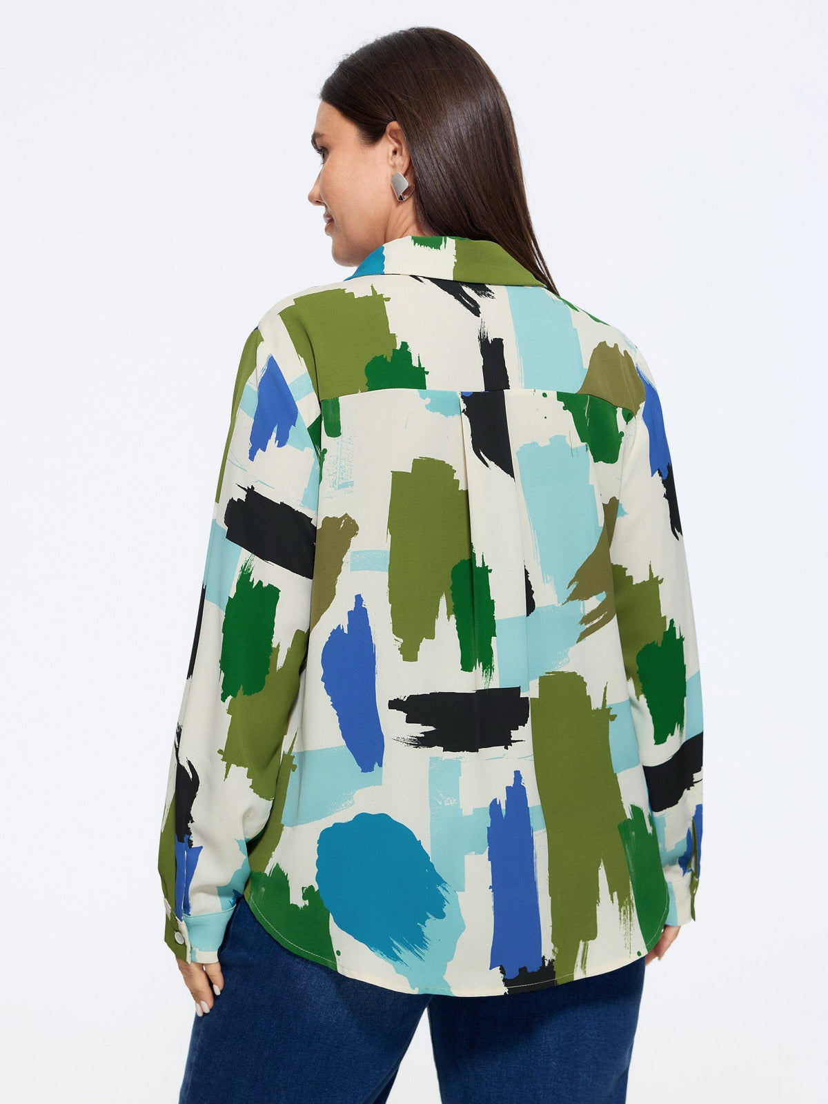 Abstract Brush Print Button Down Blouse