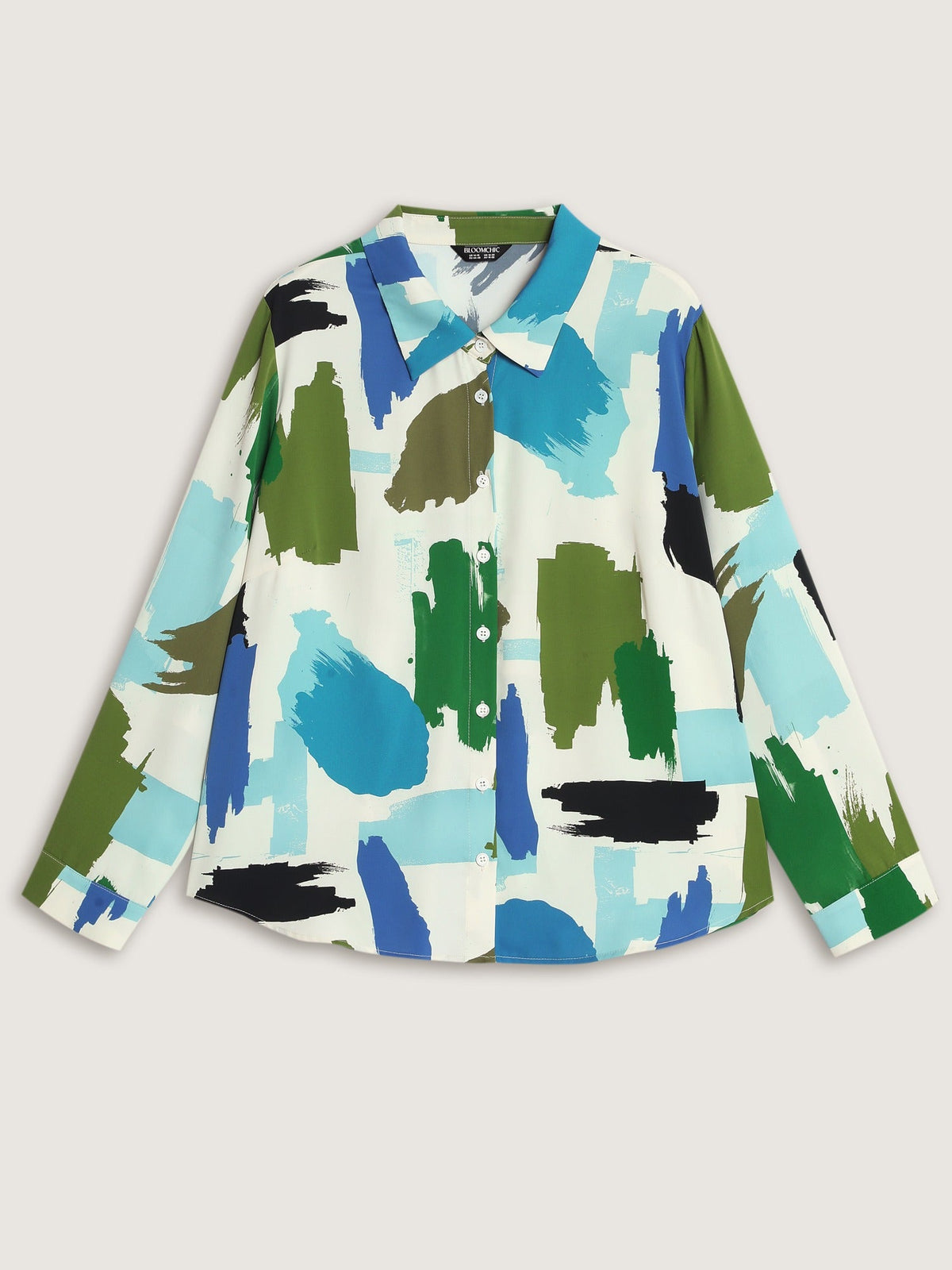 Abstract Brush Print Button Down Blouse