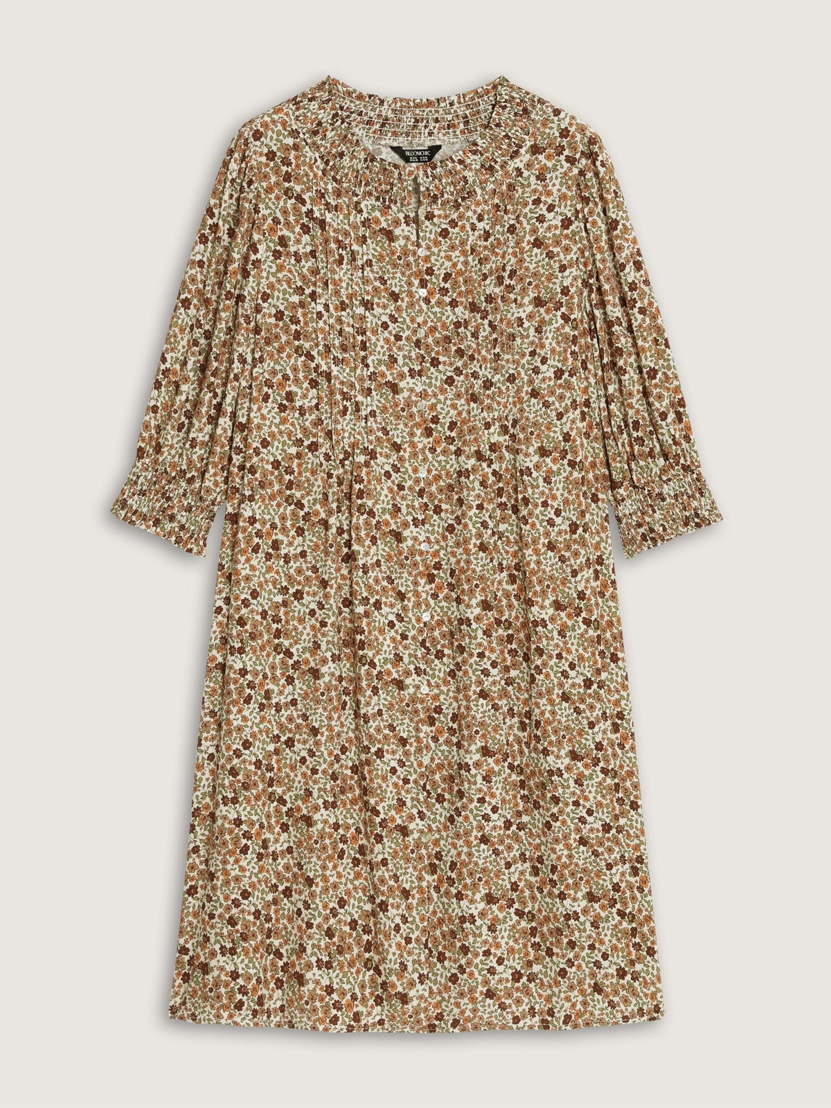 Supersoft Floral Print Ruffle Neck Half Button Midi Dress