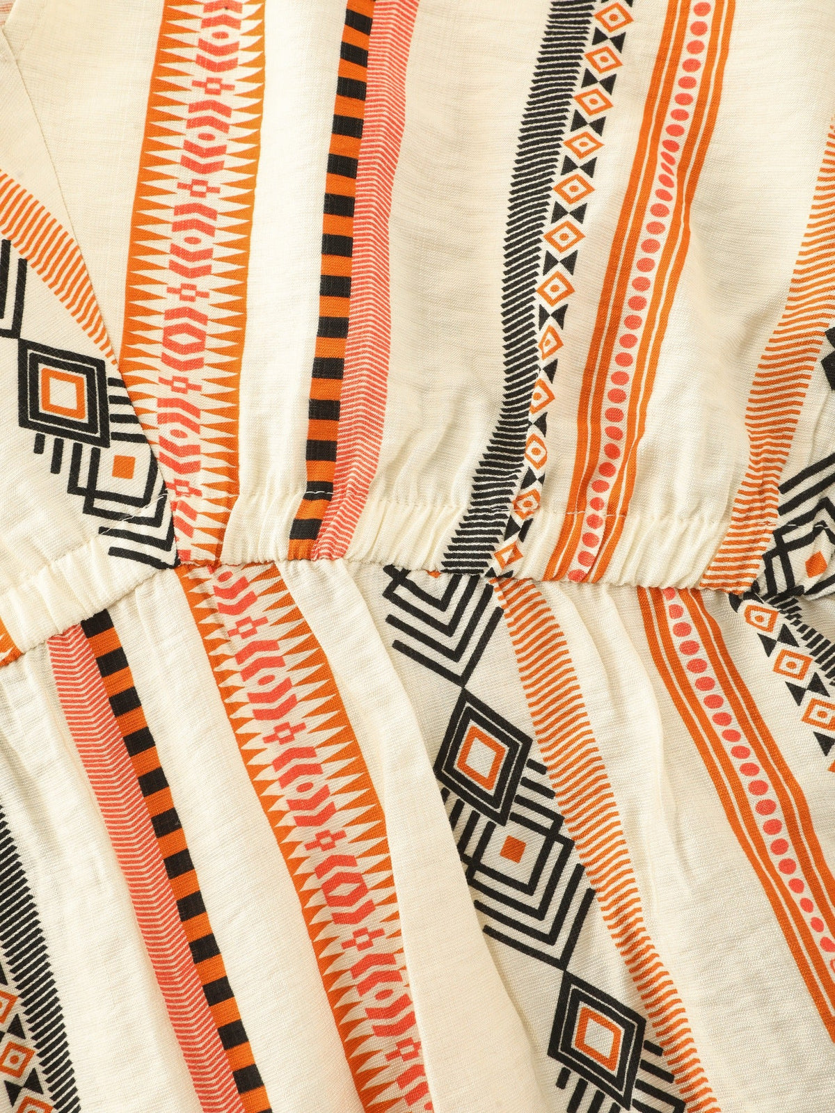 Boho Stripe Print Tie Cuff Sleeve Gathered Blouse