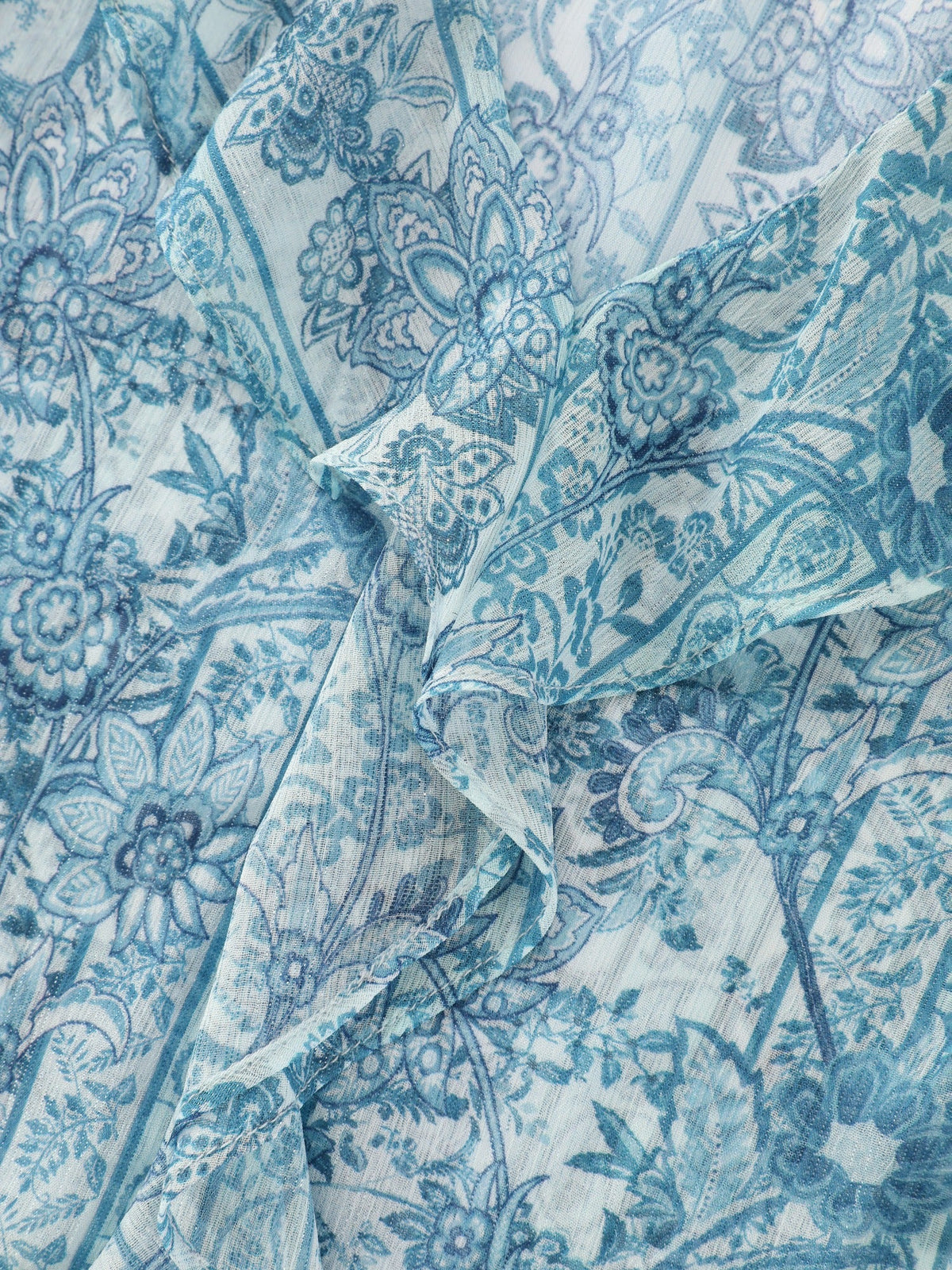 Floral Print V‑Neck Ruffle Trim Chiffon Blouse