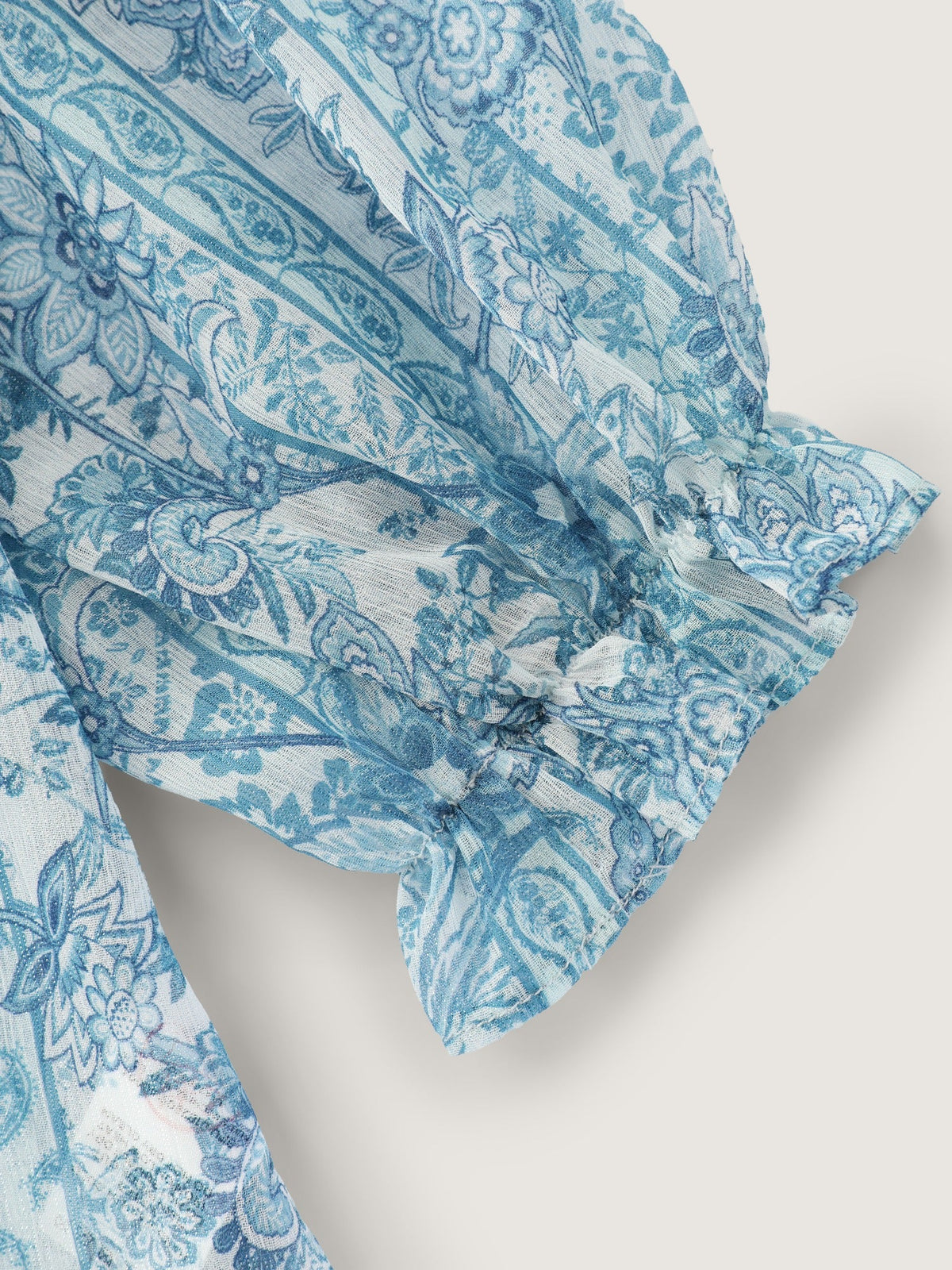 Floral Print V‑Neck Ruffle Trim Chiffon Blouse