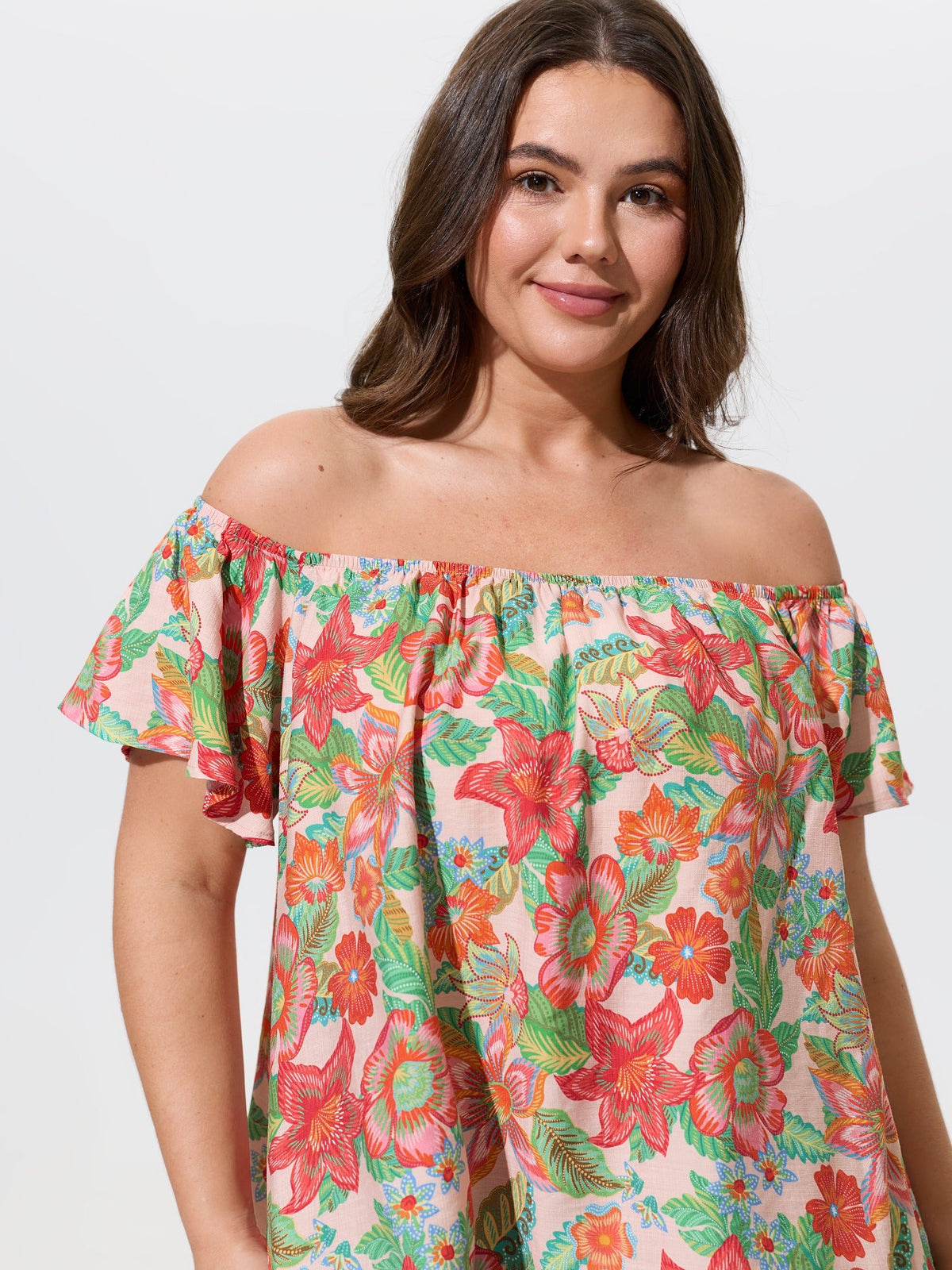 Floral Print Off‑Shoulder Ruffle Blouse