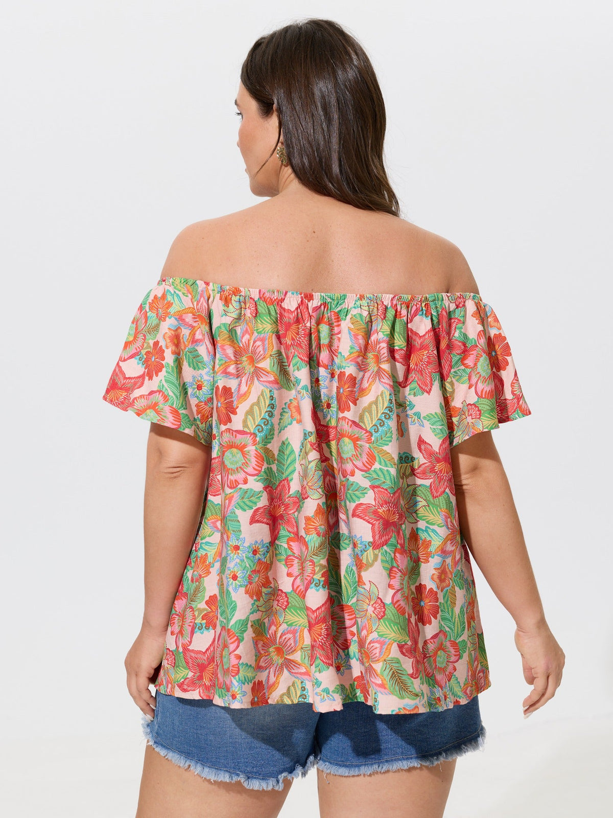 Floral Print Off‑Shoulder Ruffle Blouse