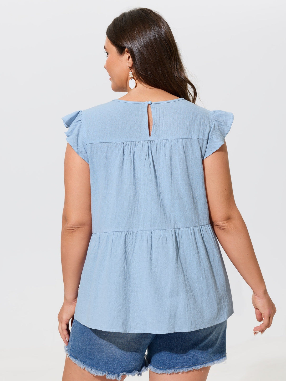 Textured Lace Hollow‑Out Flutter Sleeve Blouse
