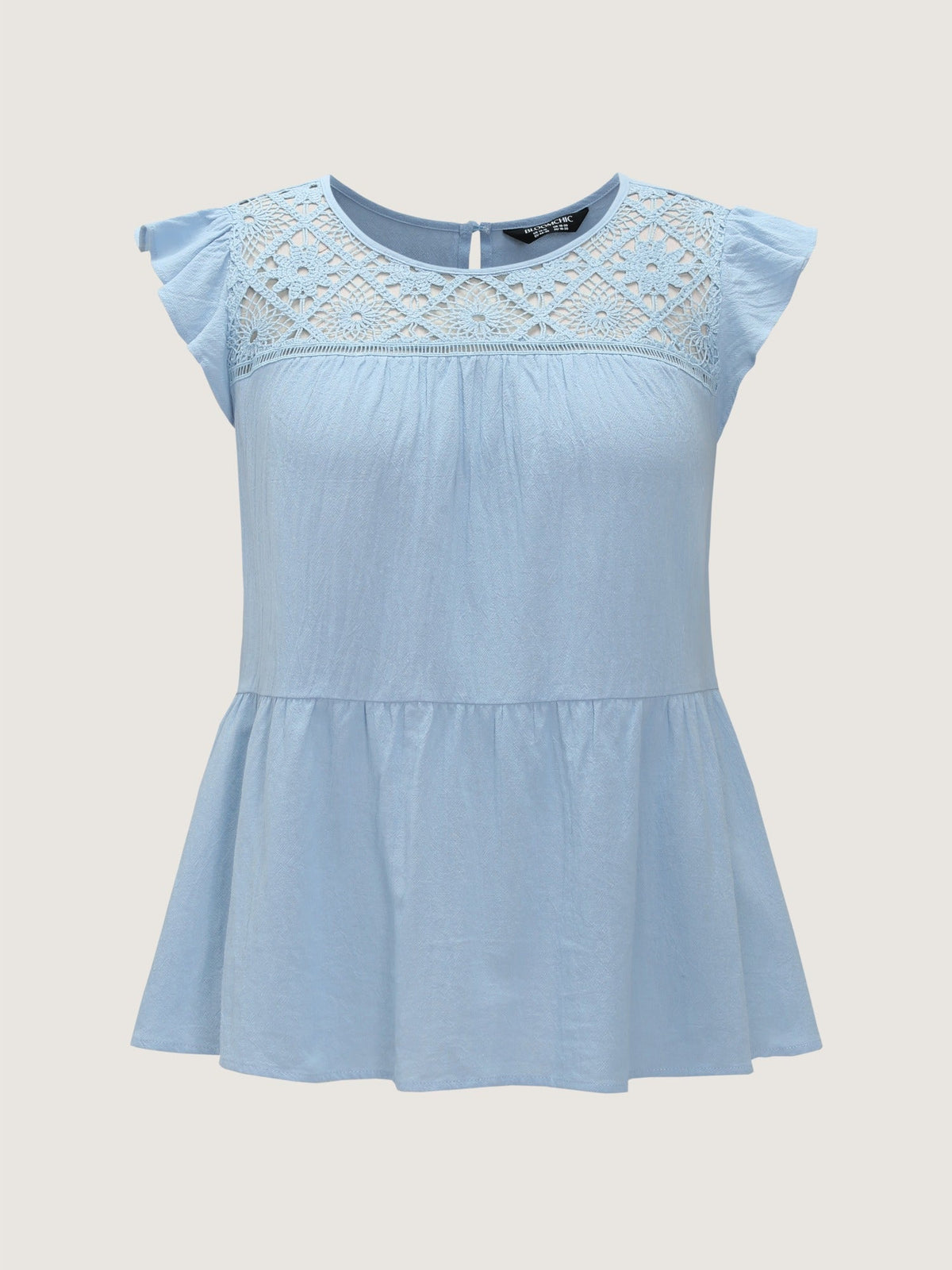 Textured Lace Hollow‑Out Flutter Sleeve Blouse