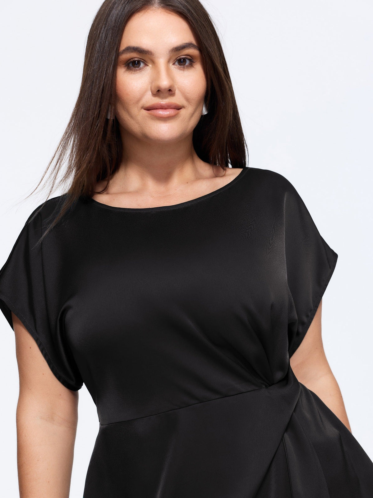 Boat Neck Side Twist Satin Blouse