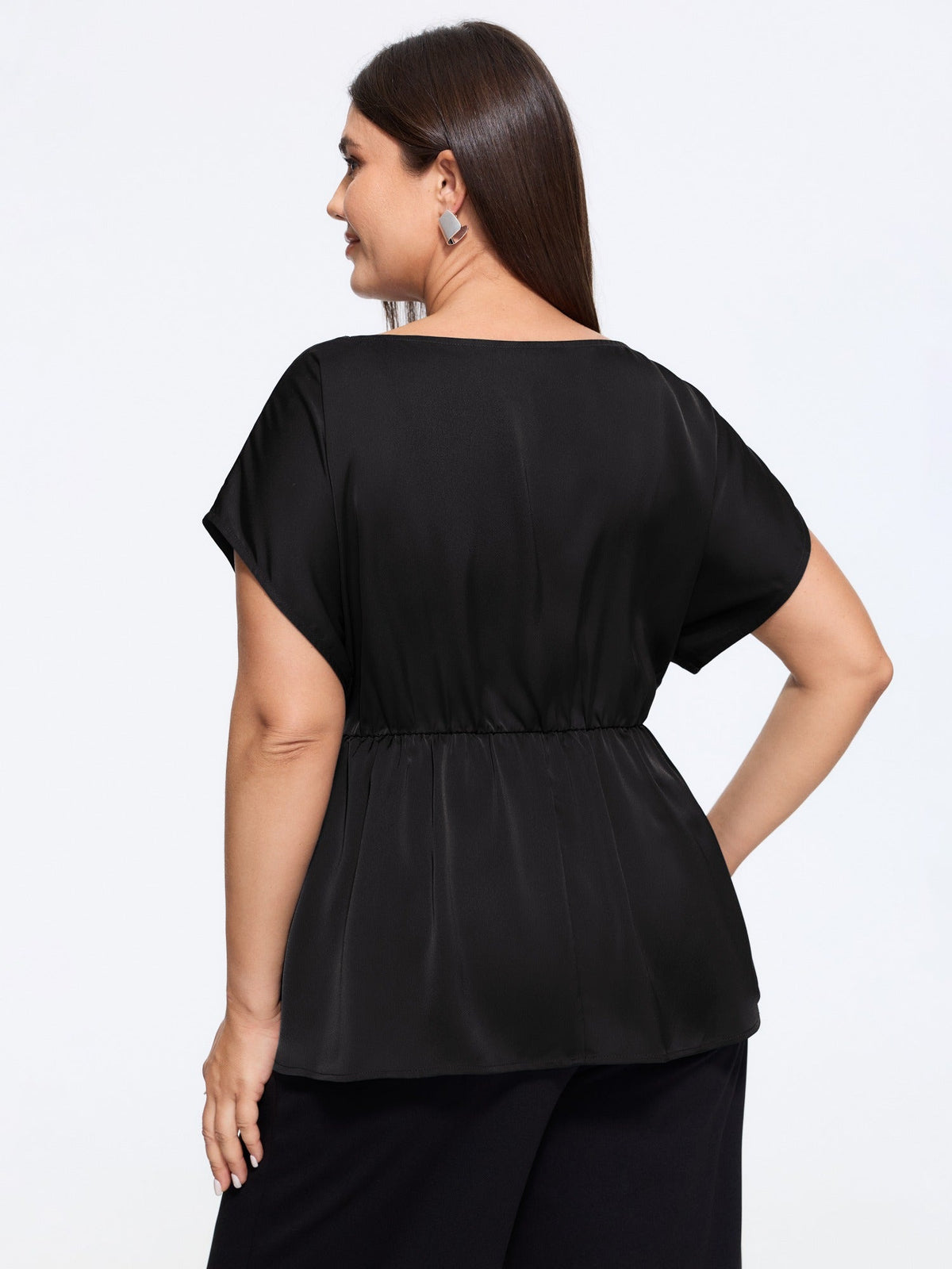 Boat Neck Side Twist Satin Blouse