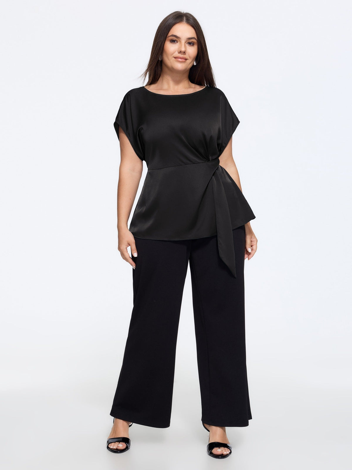 Boat Neck Side Twist Satin Blouse