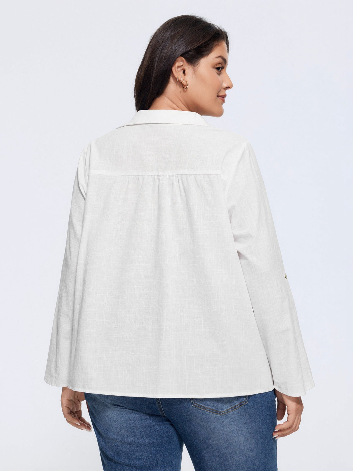 Cotton Collared V‑Neck Tab Sleeve Shirt