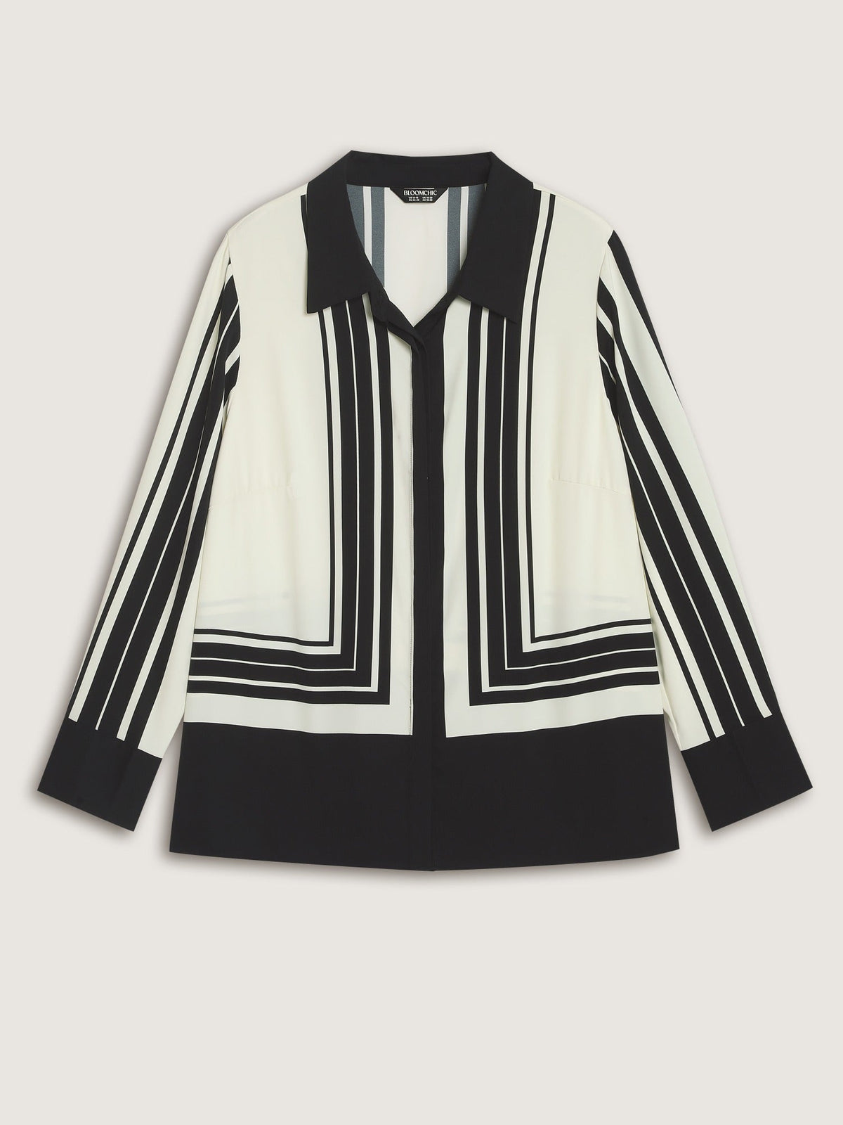 Geometric Striped Button‑Down Blouse