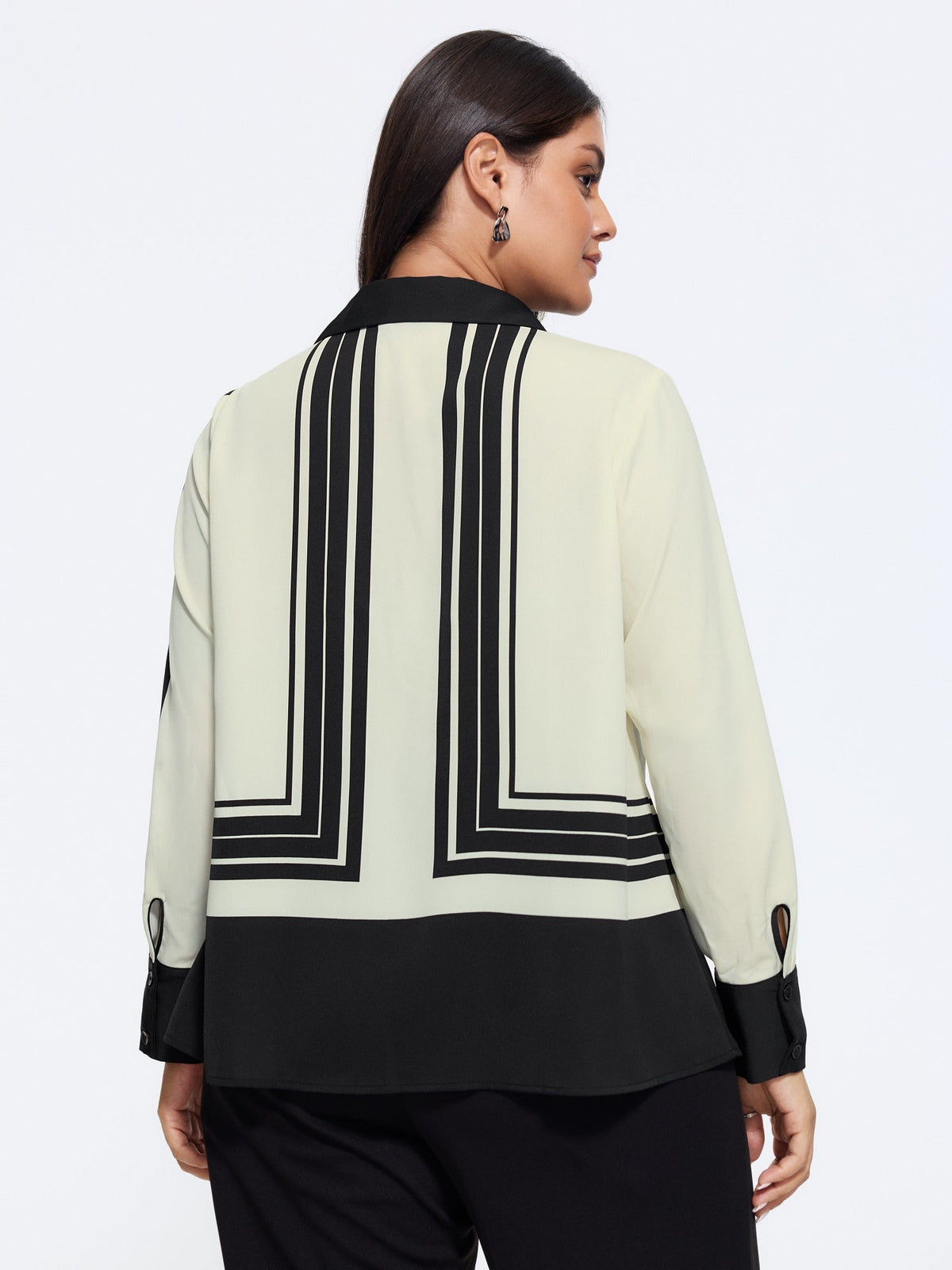 Geometric Striped Button‑Down Blouse