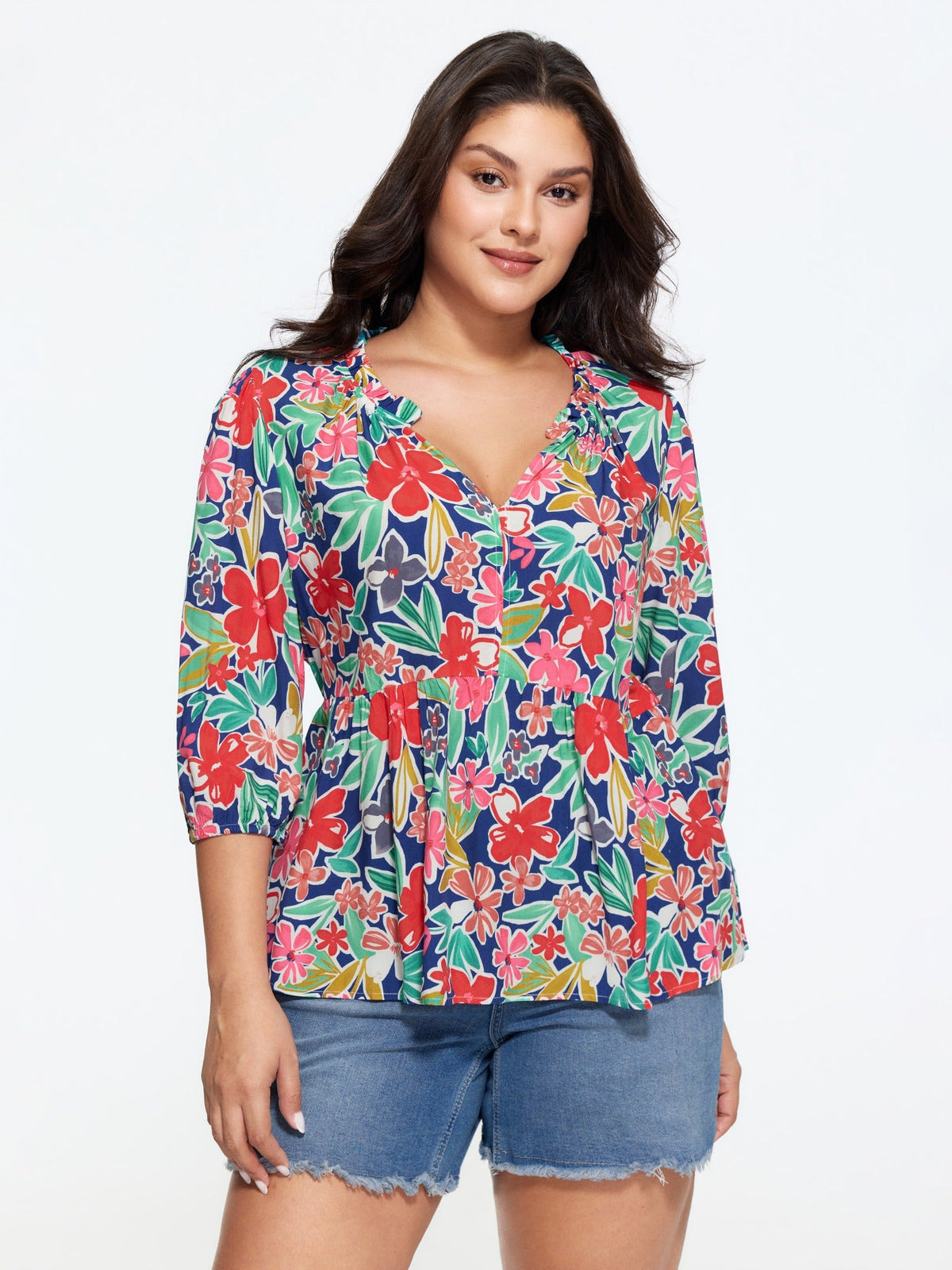 Supersoft Floral Print Ruffle Trim Blouse