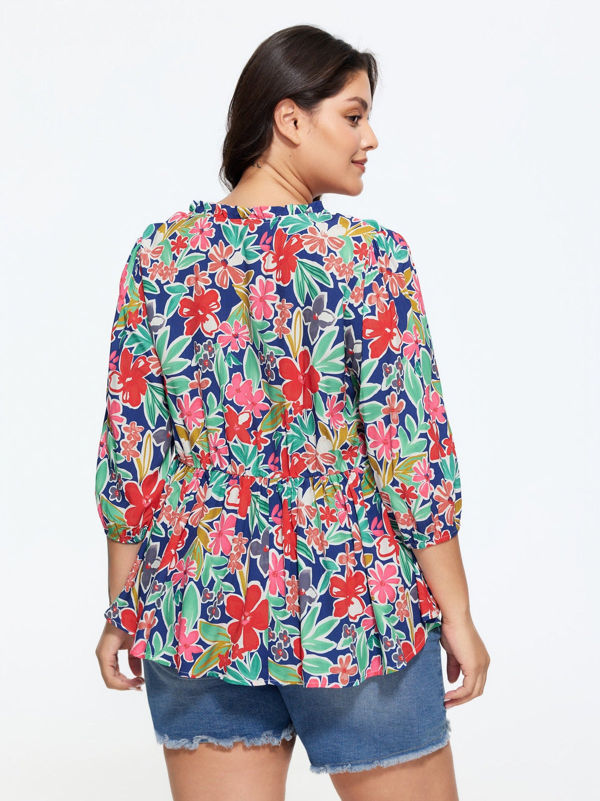 Supersoft Floral Print Ruffle Trim Blouse