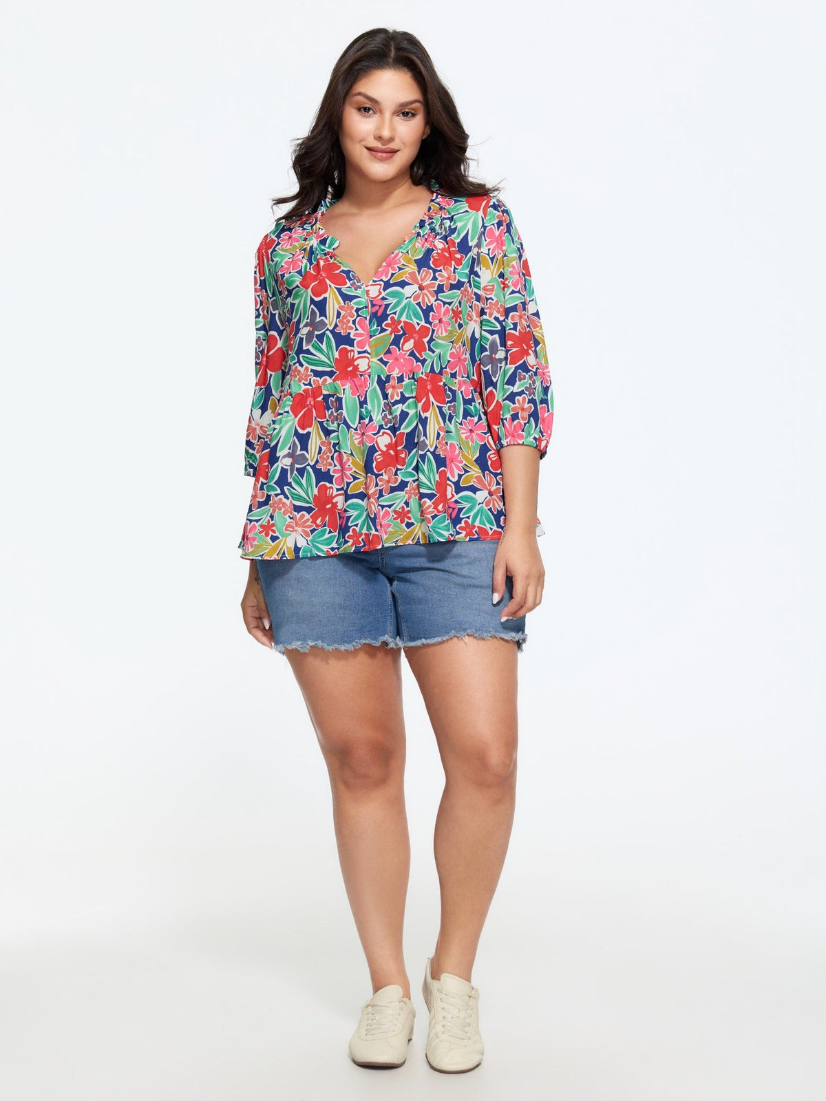 Supersoft Floral Print Ruffle Trim Blouse