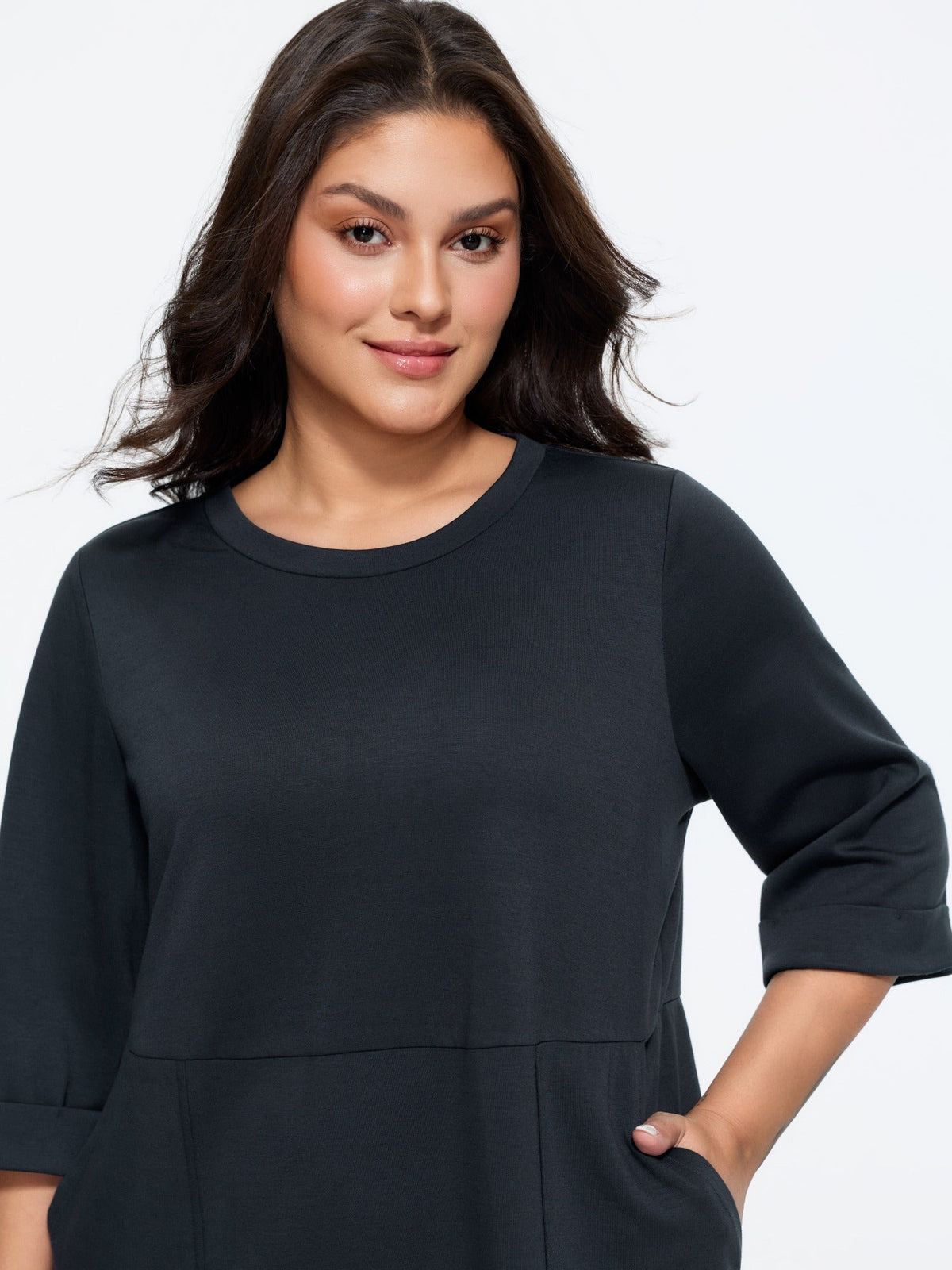 Supersoft Round Neck 3/4 Sleeve Midi Dress