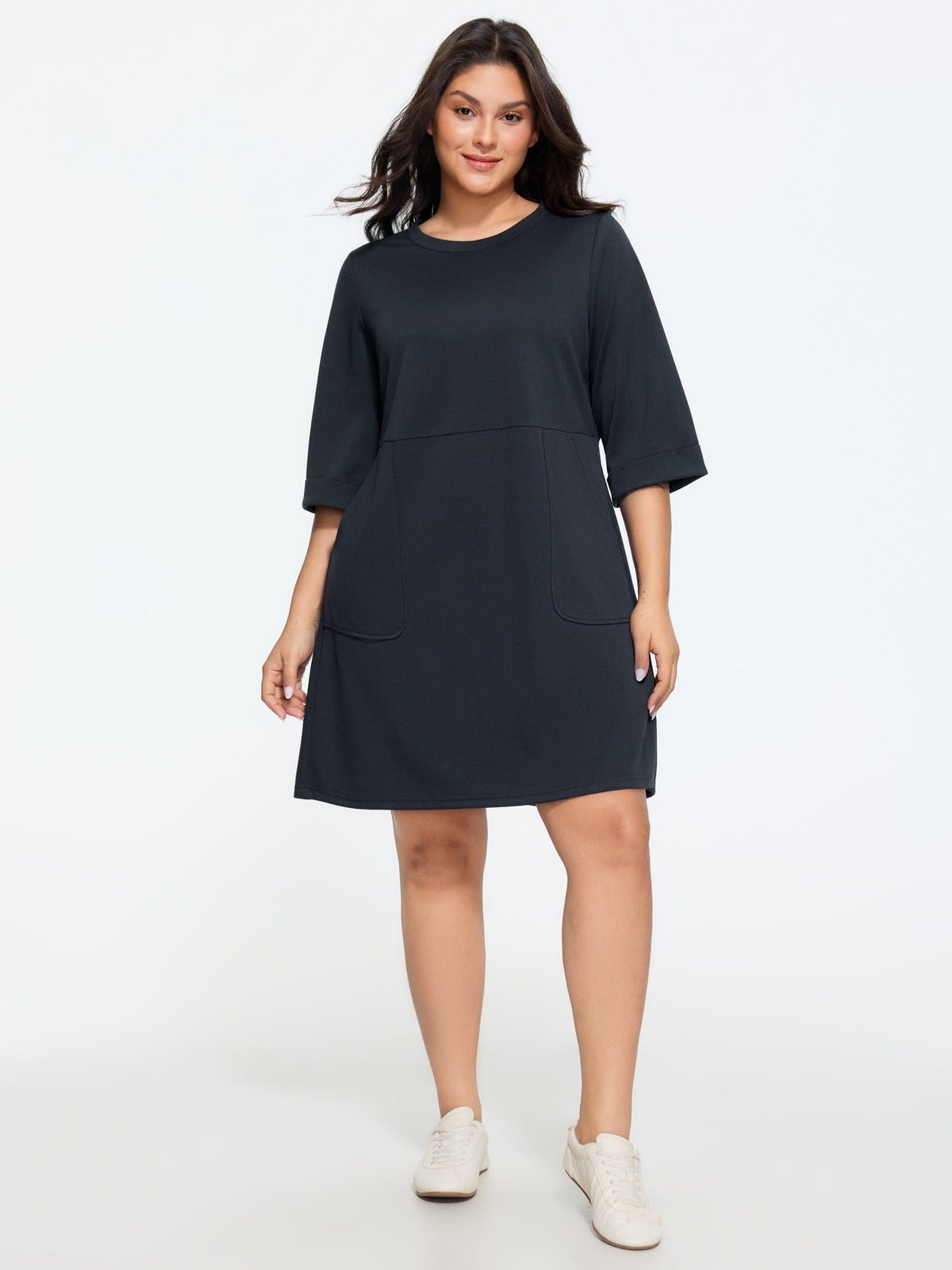 Supersoft Round Neck 3/4 Sleeve Midi Dress