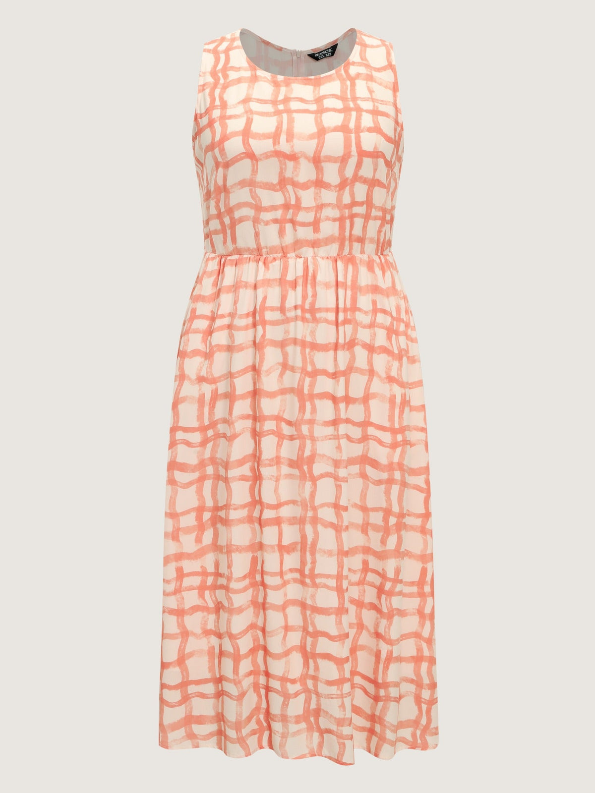 Supersoft Grid Print Round Neck Sleeveless Midi Dress