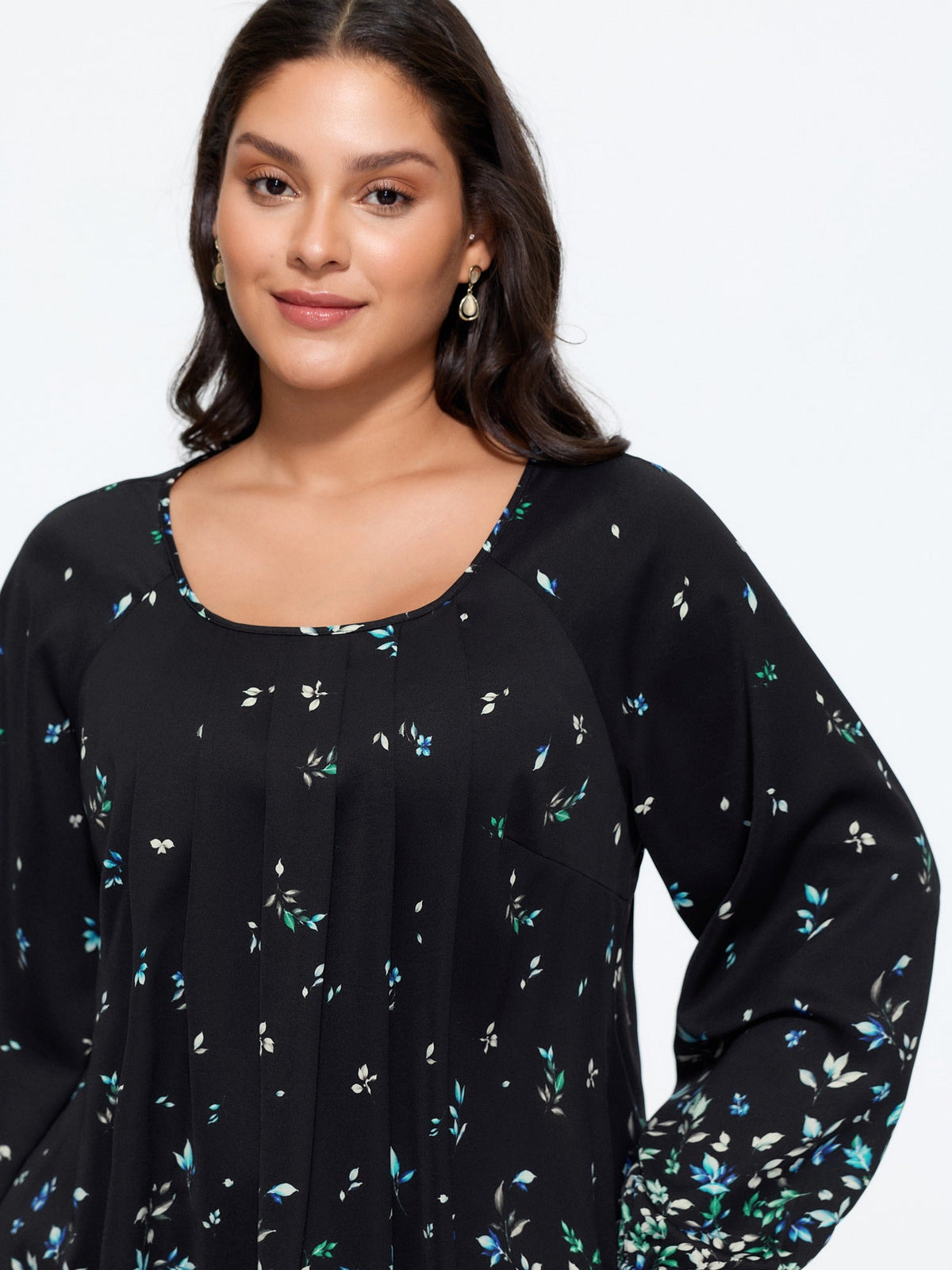 Floral Print Front Pleated Blouse