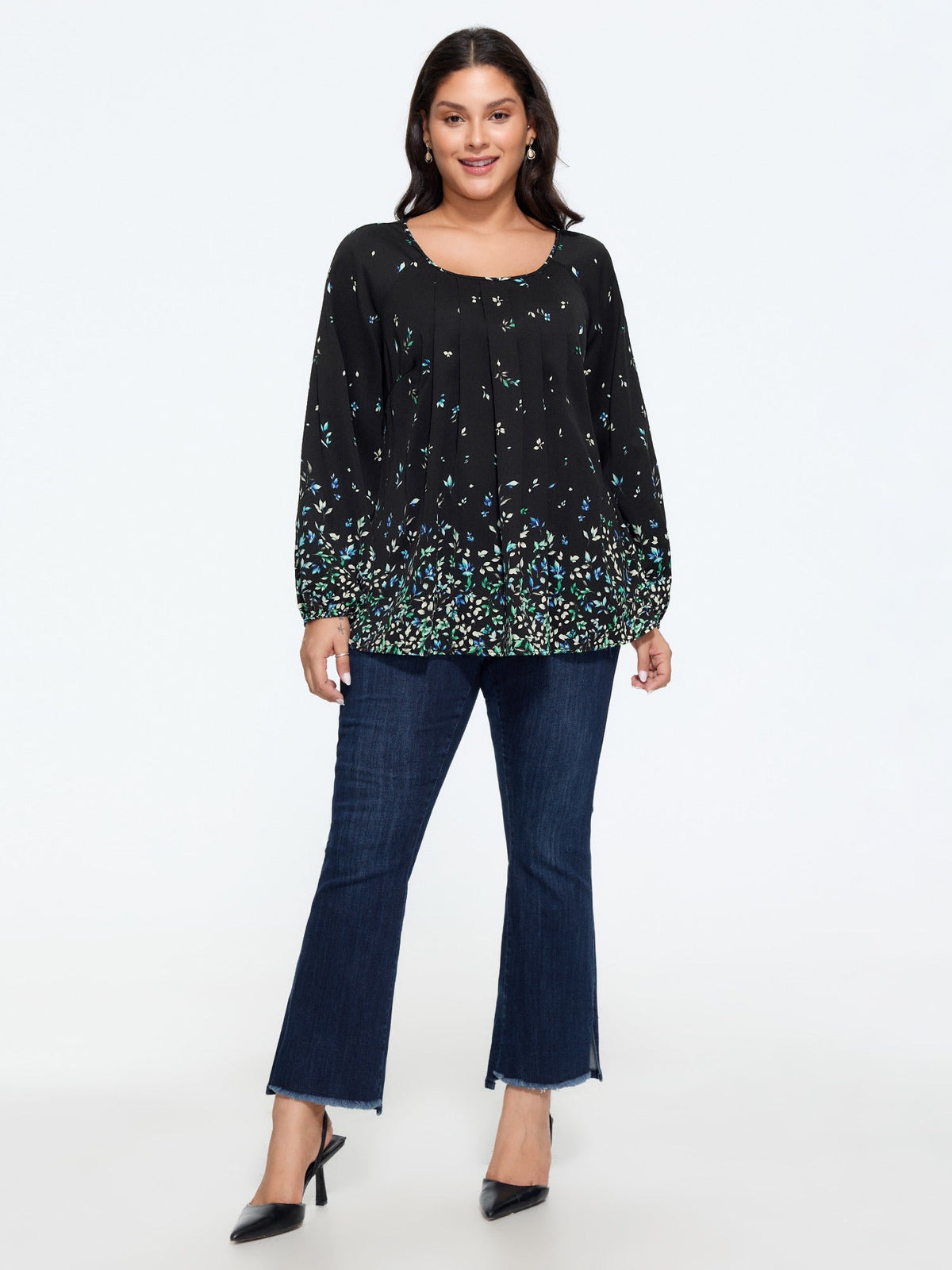 Floral Print Front Pleated Blouse