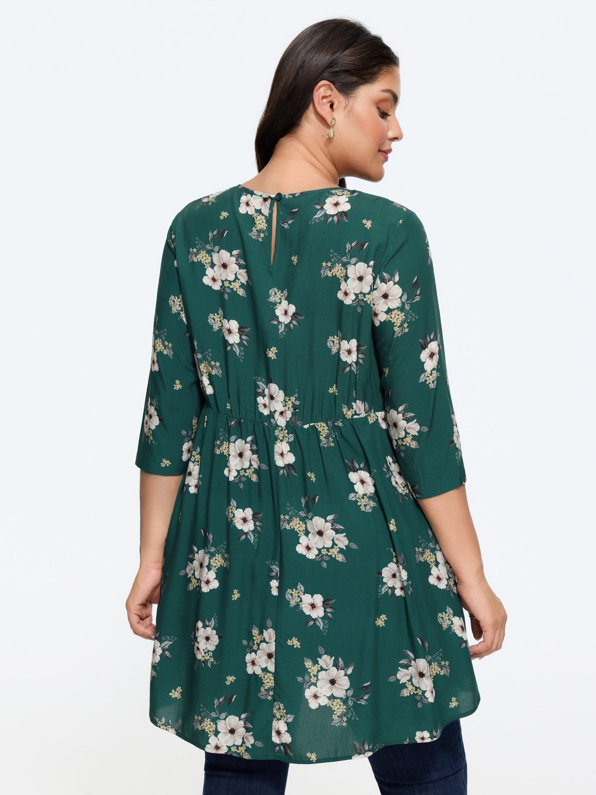 Floral Print High‑Low Hem Tunic Blouse