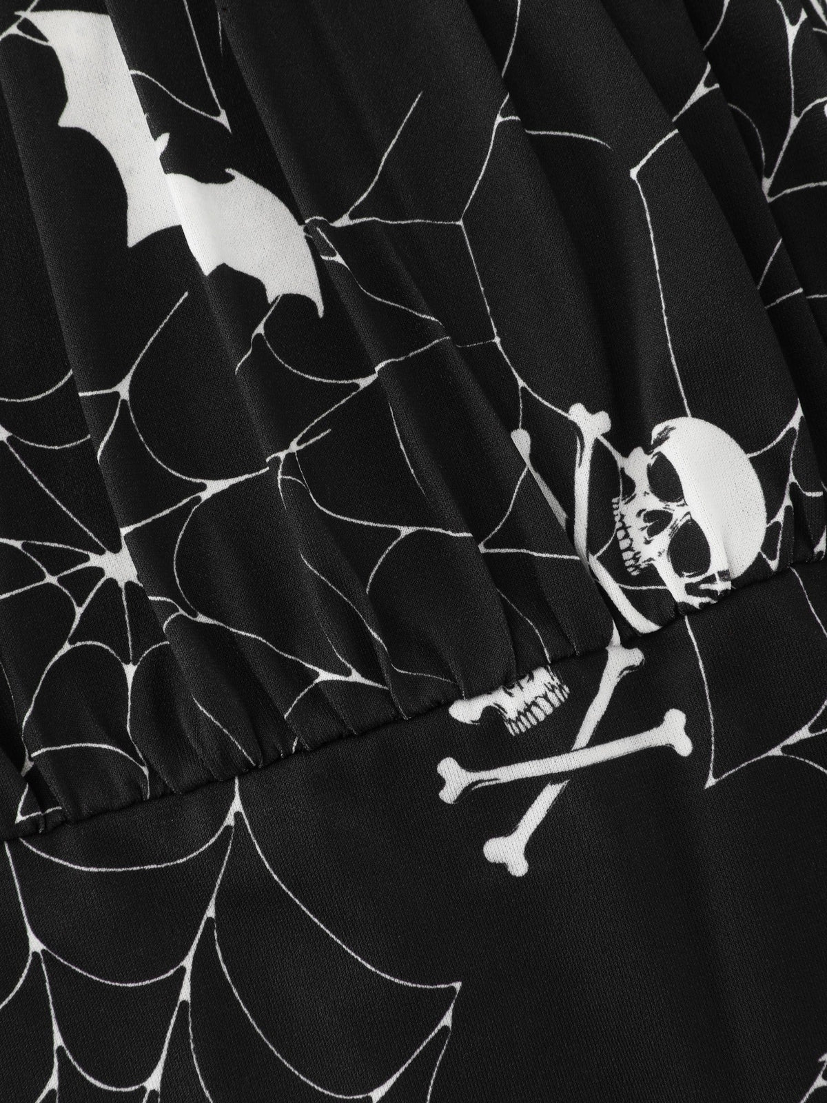 Stretch Skull Bat Print Side Slit Midi Dress
