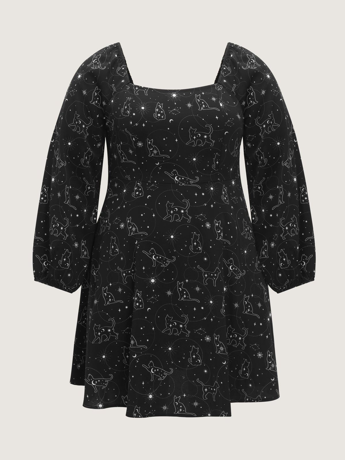 Cat Moon Star Print Pocket Mini Dress