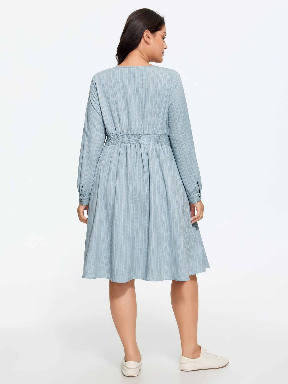 Textured Vertical Stripe Pocket Mini Dress