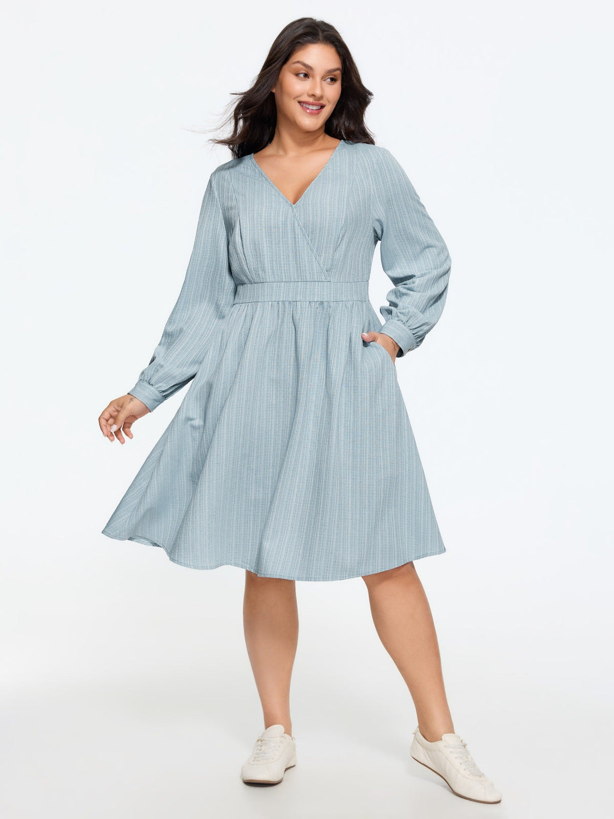 Textured Vertical Stripe Pocket Mini Dress