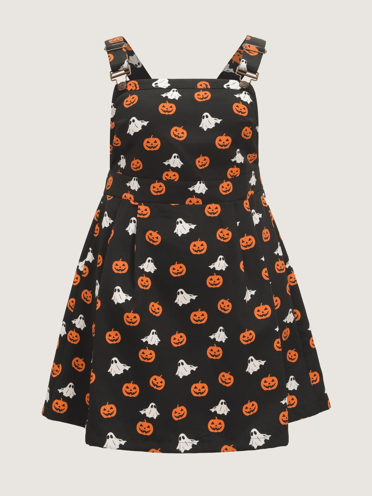 Ghost Pumpkin Print Adjustable Strap Overall Mini Dress