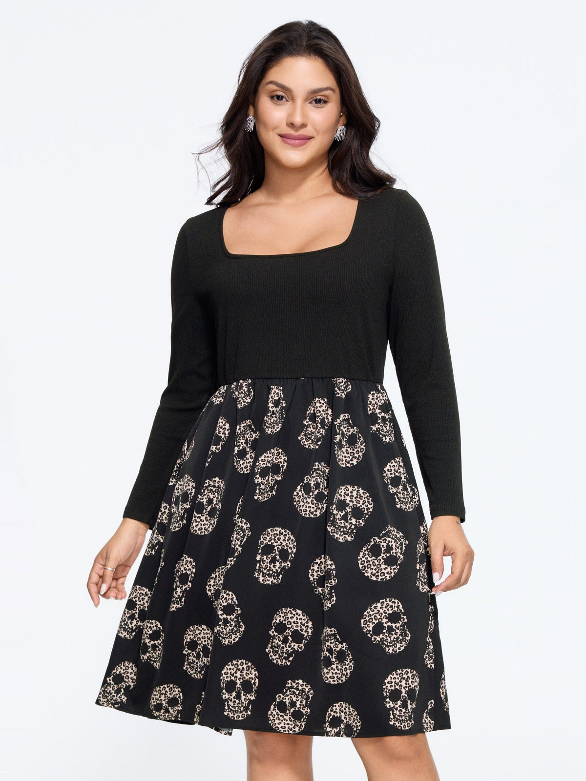 Leopard Skull Print Square Neck Mini Dress